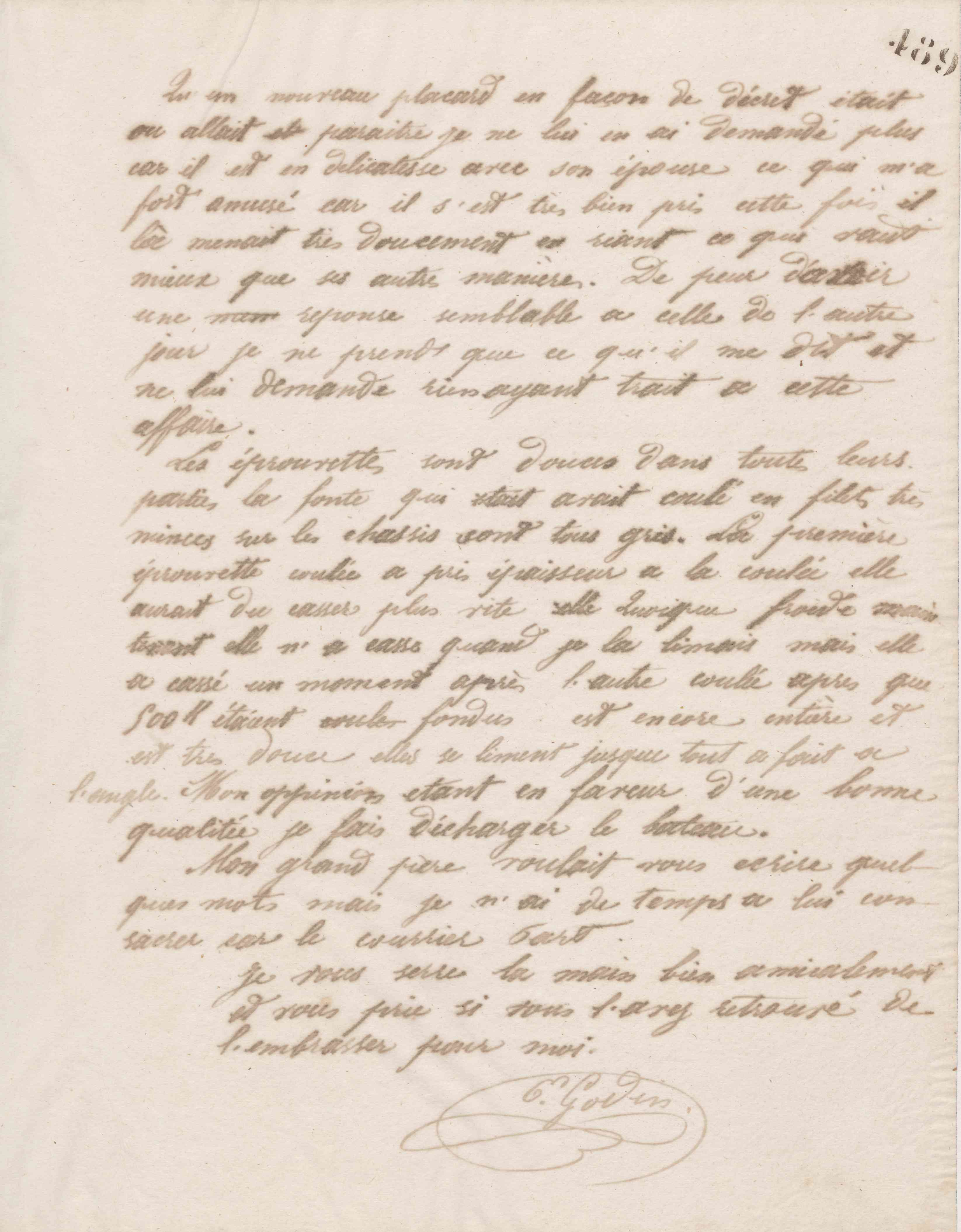 Émile Godin à François Cantagrel, 5 décembre 1863