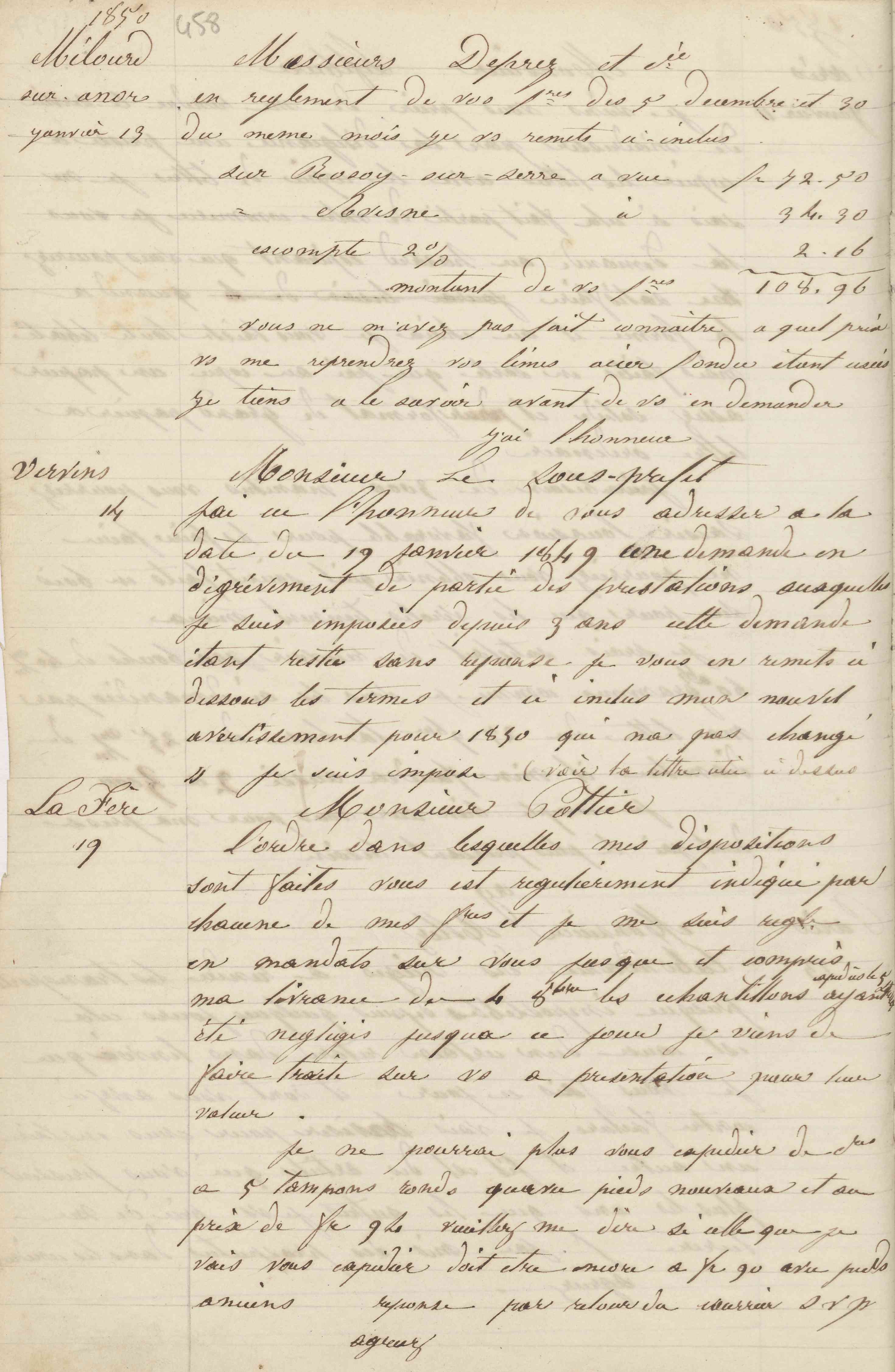Jean-Baptiste André Godin à Despret et Cie, 13 janvier 1850