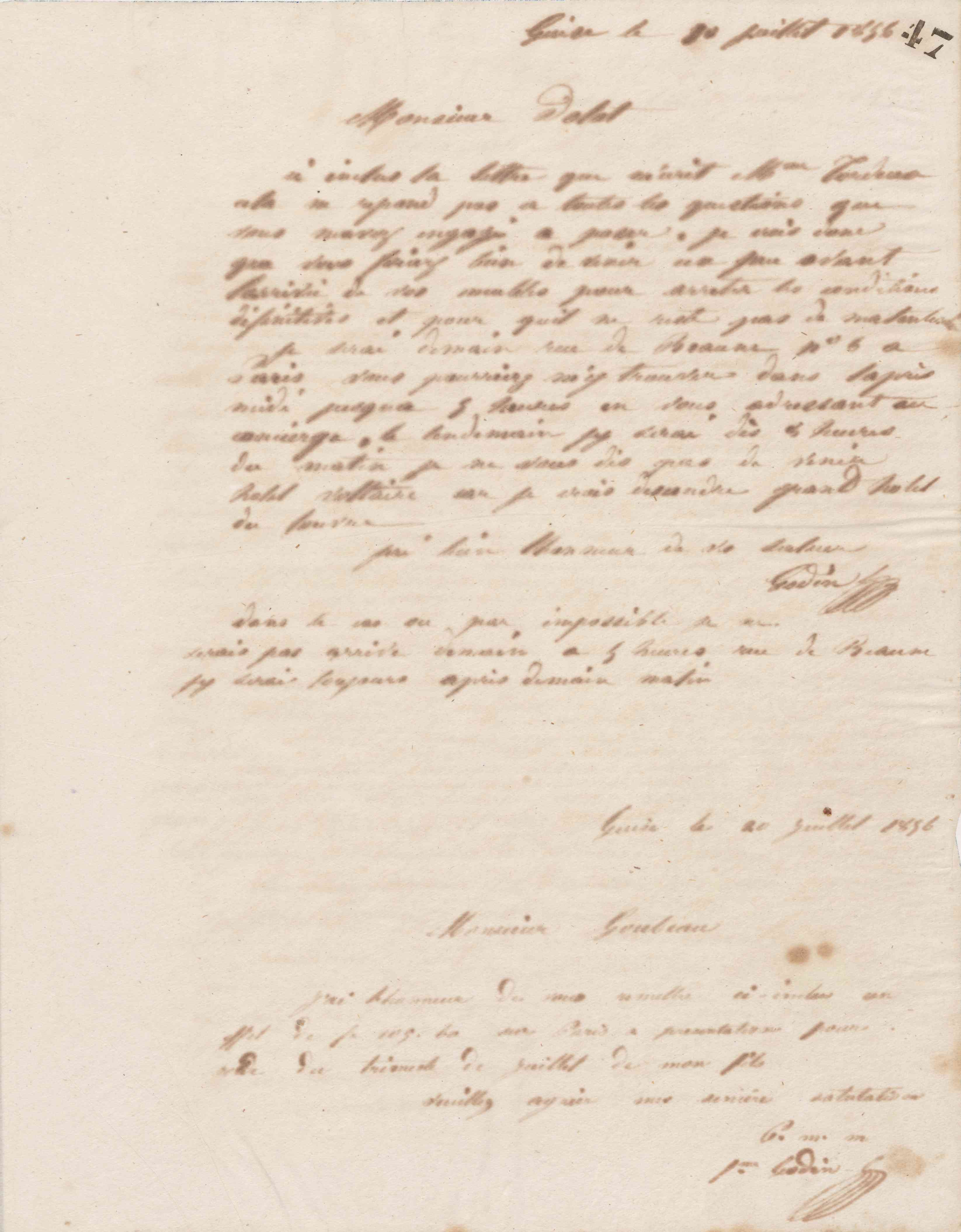Jean-Baptiste André Godin à monsieur Dolot, 10 juillet 1856 Jean-Baptiste André Godin à monsieur Dolot, 10 juillet 1856