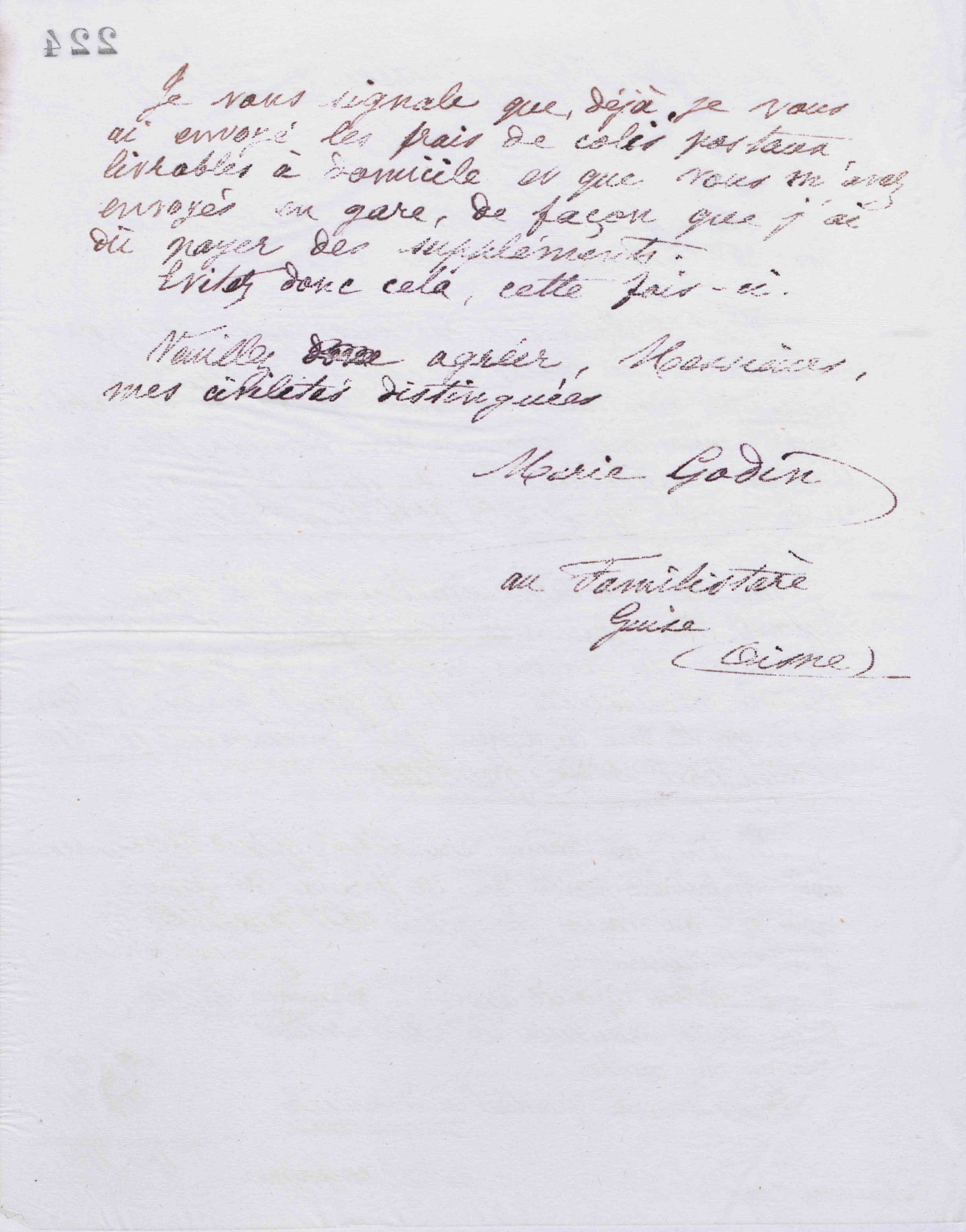 Marie Moret aux administrateurs des Grands magasins du Louvre, 19 octobre 1887