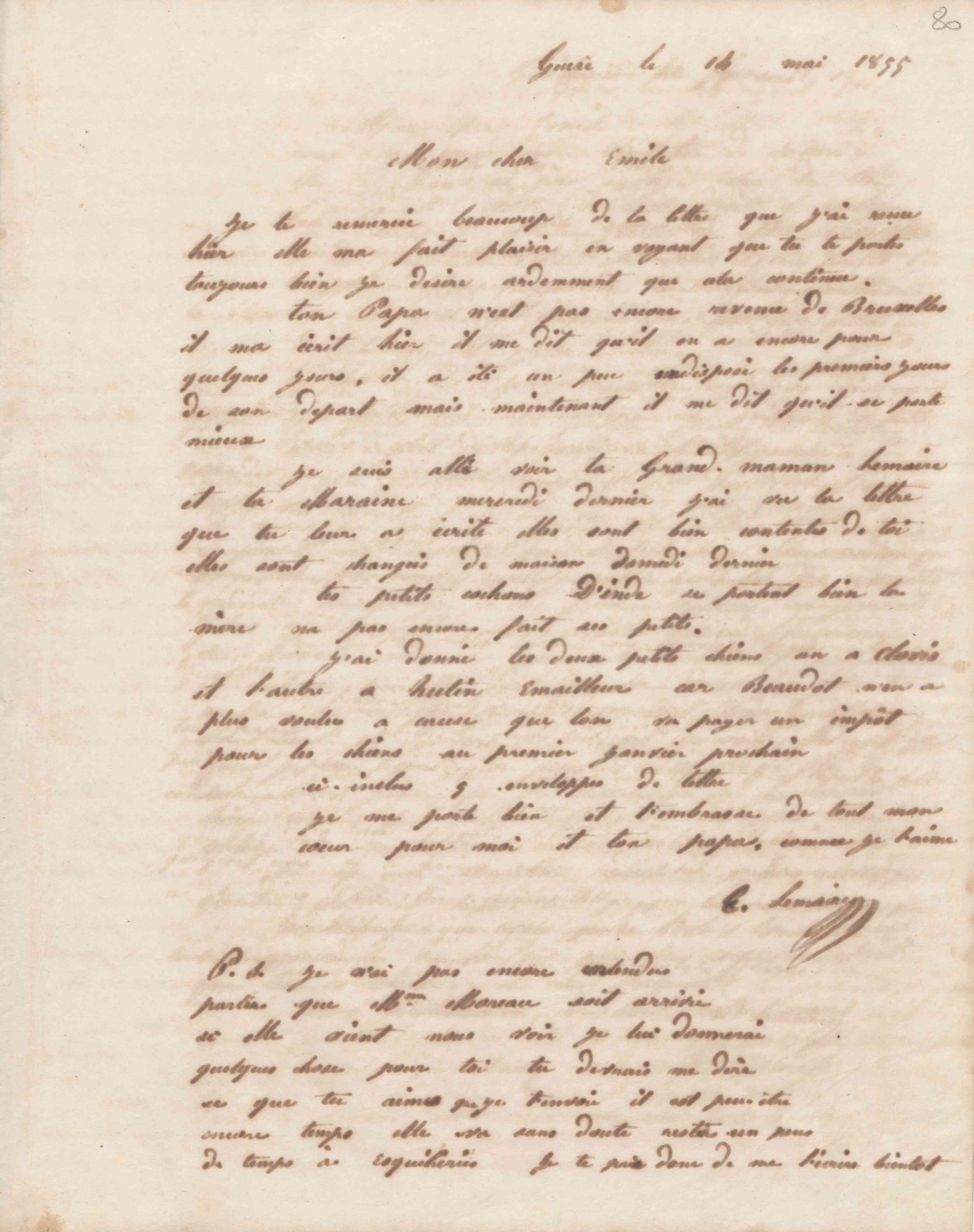 Esther Lemaire à Émile Godin, 14 mai 1855