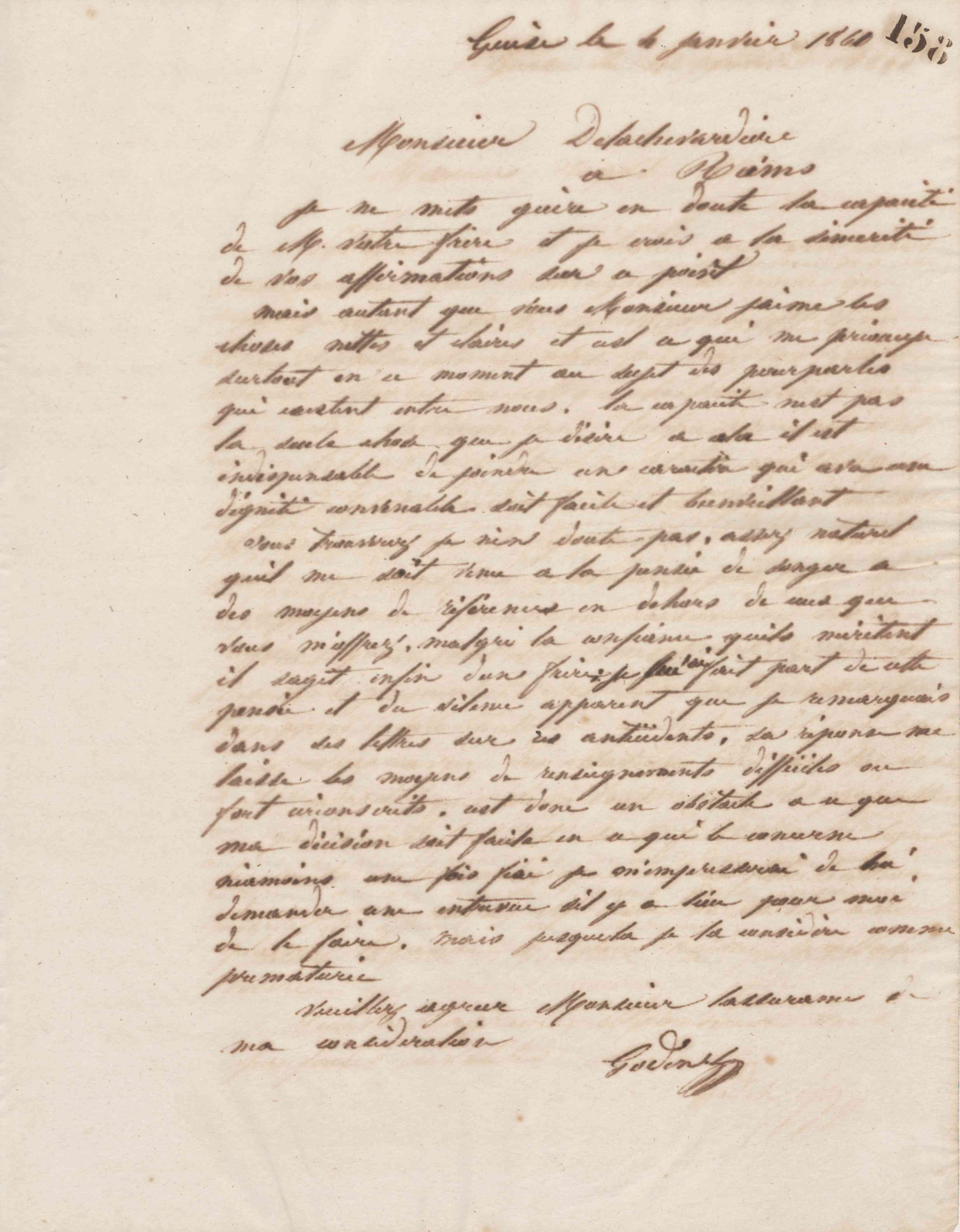Jean-Baptiste André Godin à monsieur Delachevardière, 4 janvier 1861