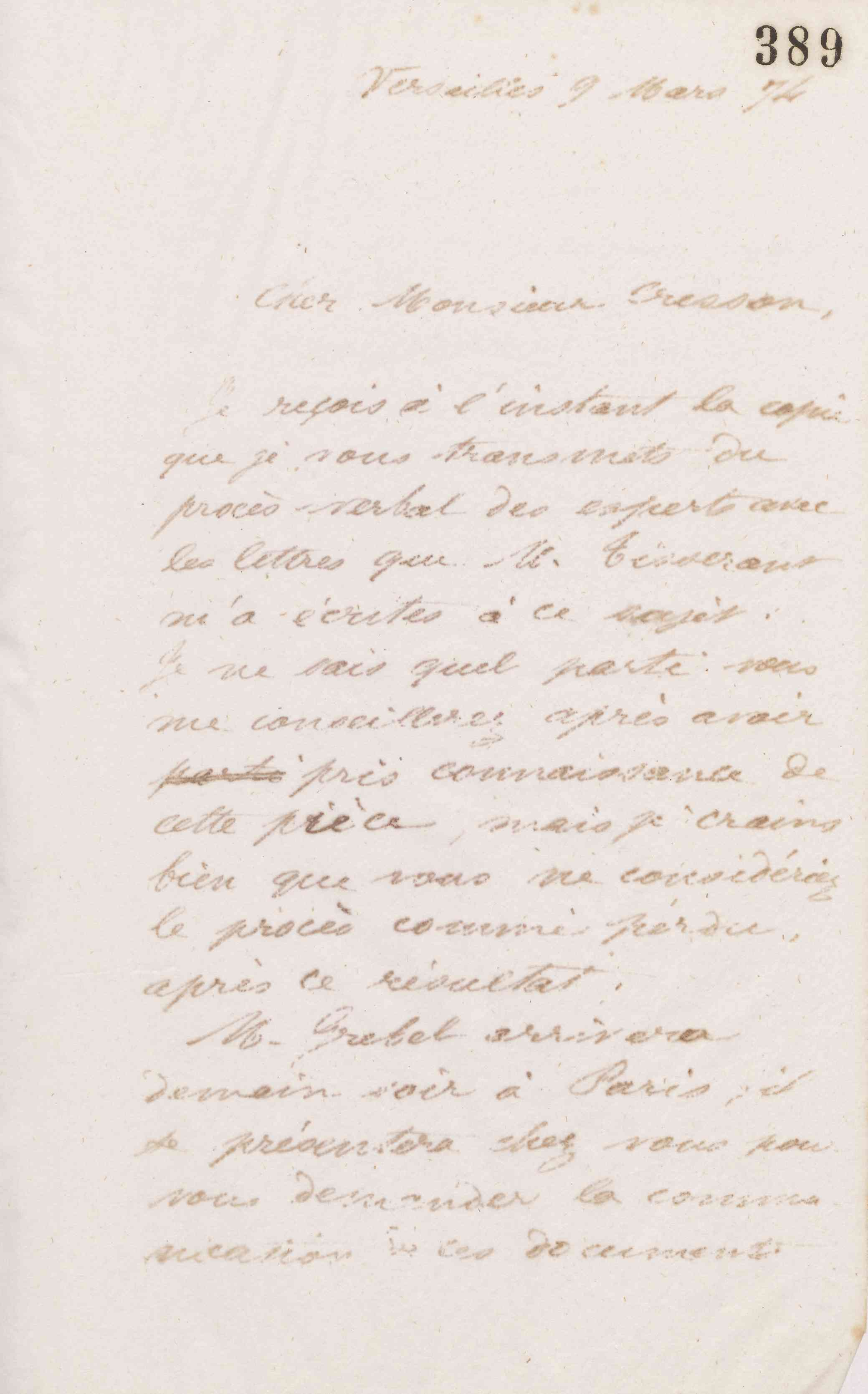 Jean-Baptiste André Godin à Guillaume Ernest Cresson, 9 mars 1874