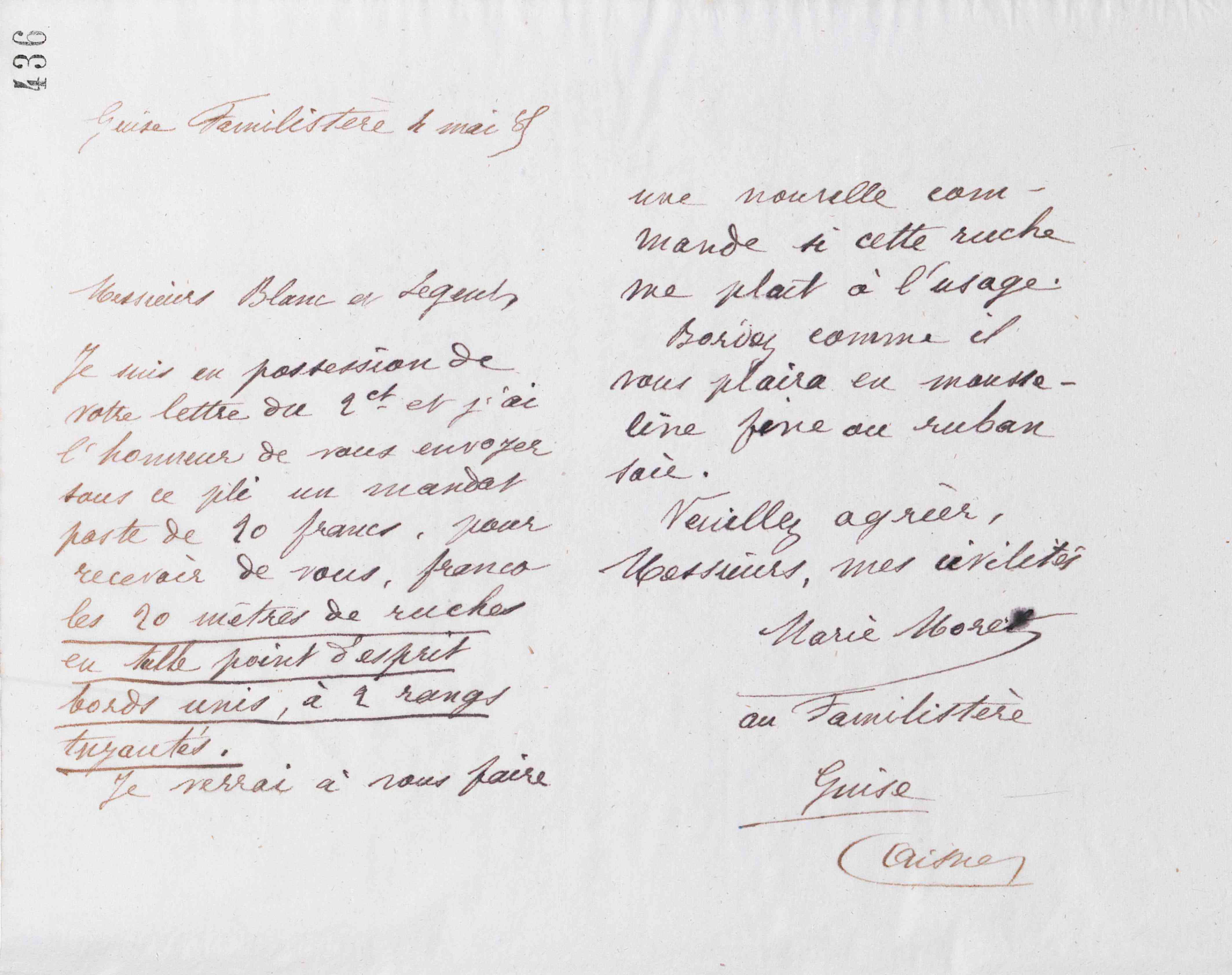 Marie Moret à Blanc (E.) et Legent (E.), 4 mai 1885