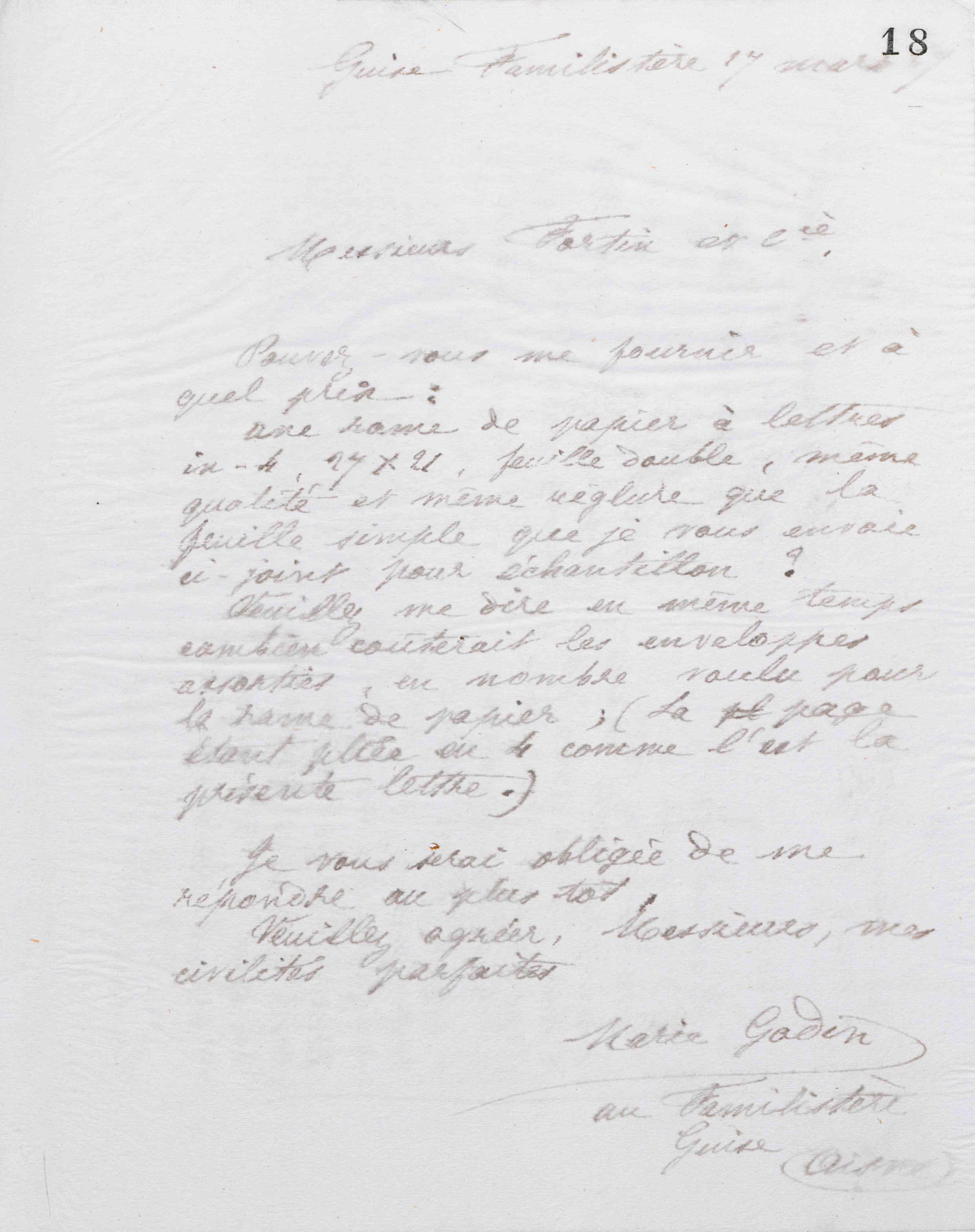 Marie Moret à Fortin et Cie, 17 mars 1887