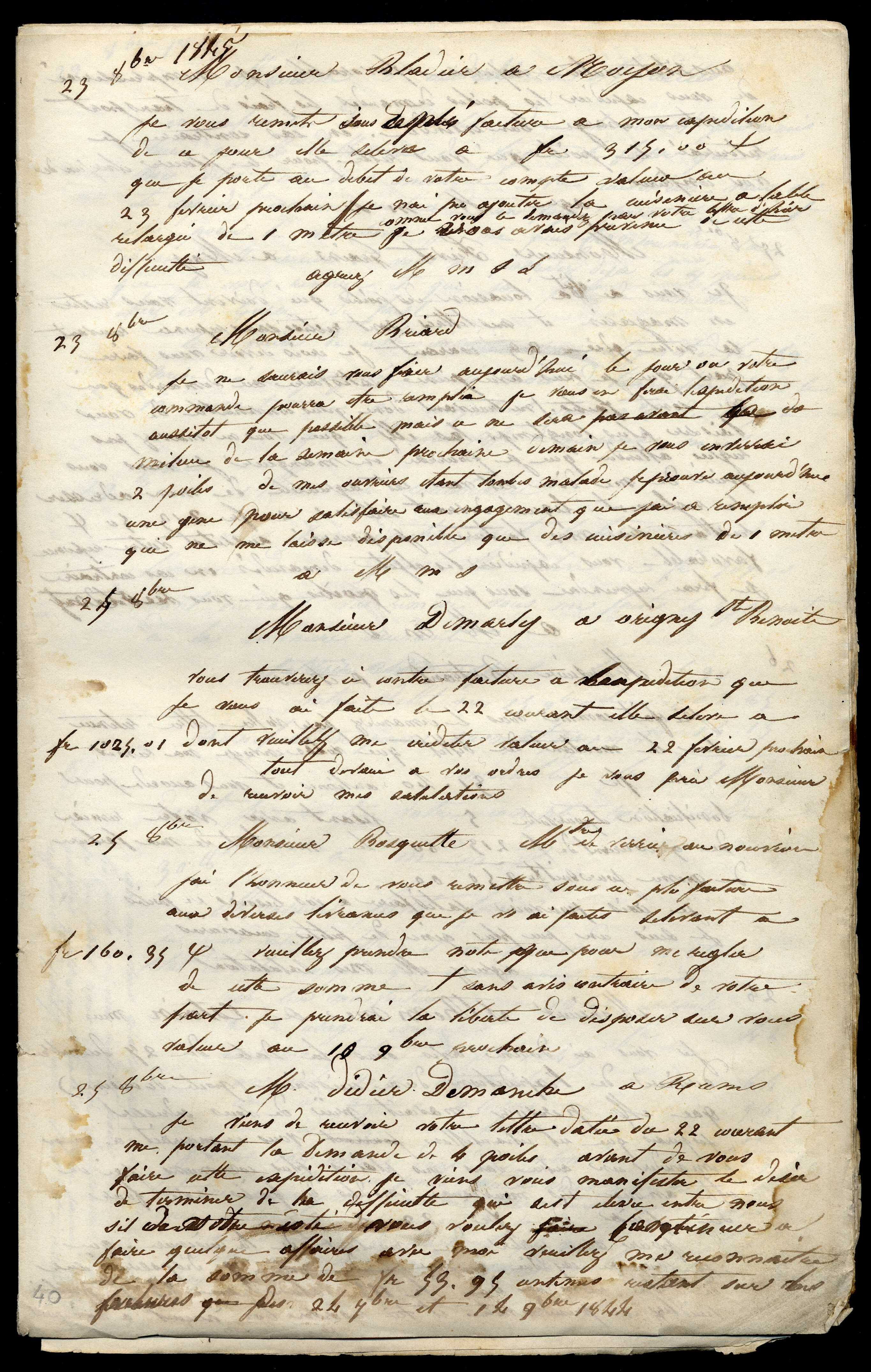 Jean-Baptiste André Godin à monsieur Didier-Demanche, 25 octobre [1845]