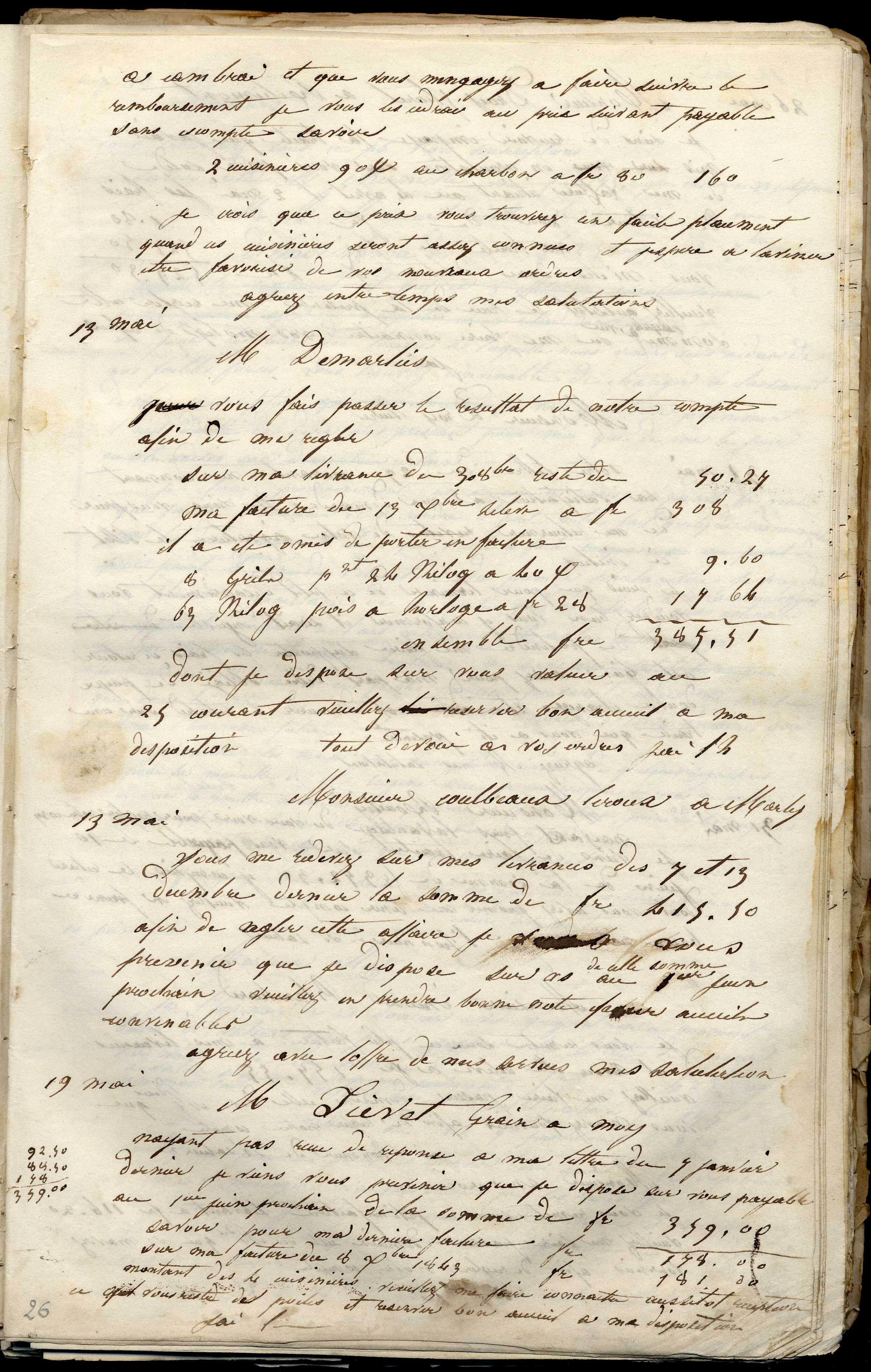 Jean-Baptiste André Godin à monsieur Demarlies, 13 mai [1845]