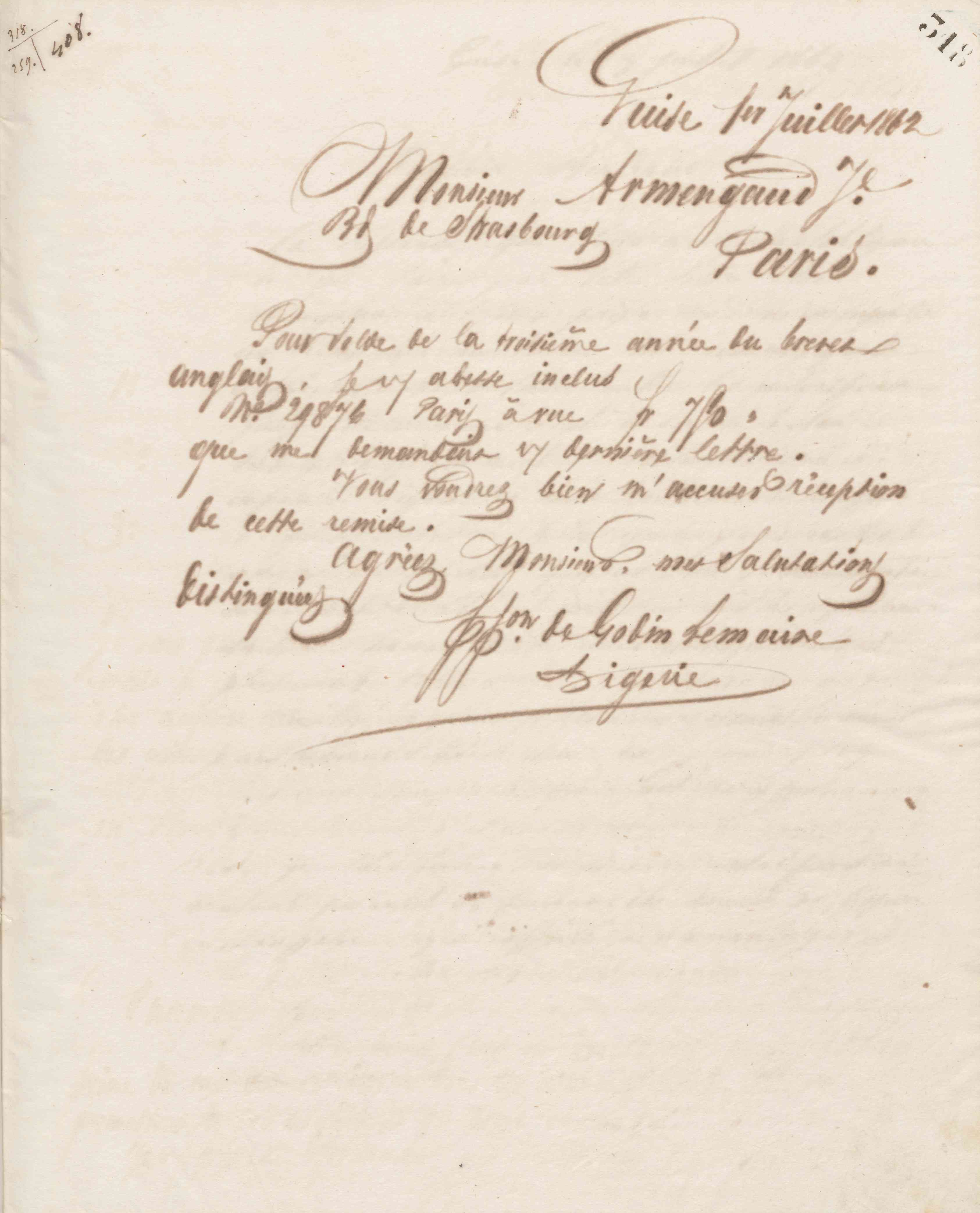 Jean-Baptiste André Godin à Charles Armengaud, 1er juillet 1862