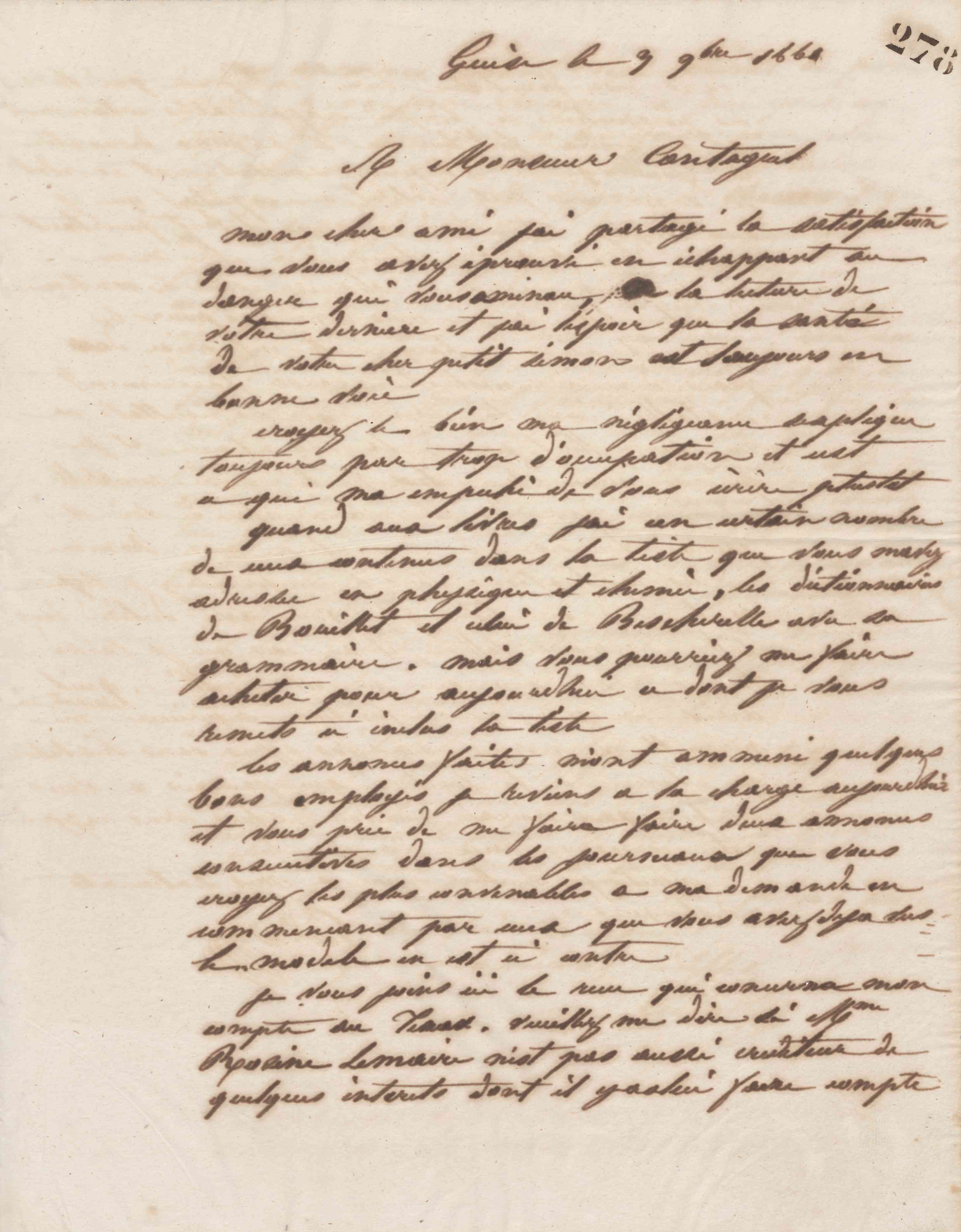 Jean-Baptiste André Godin à François Cantagrel, 3 novembre 1861