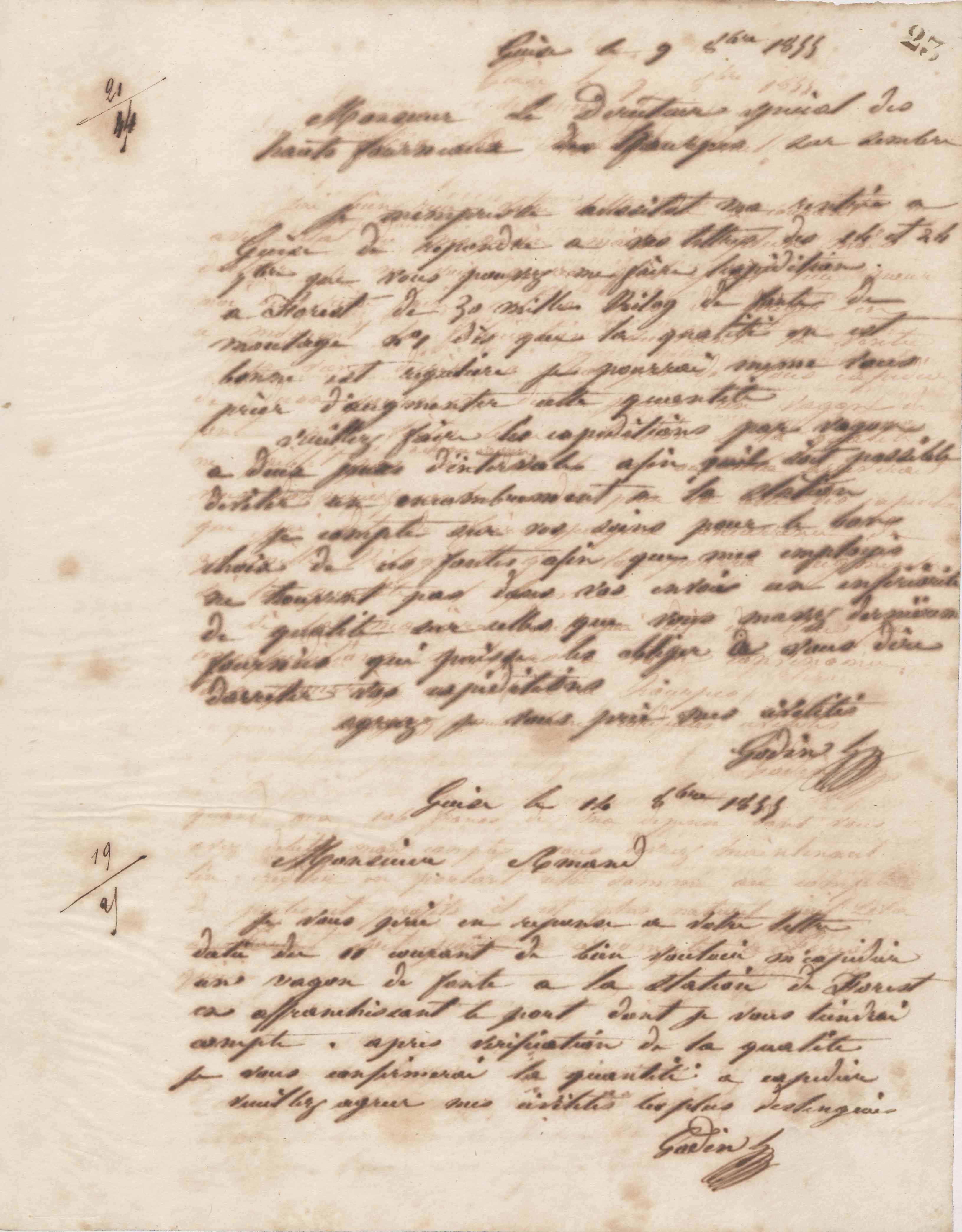 Jean-Baptiste André Godin au directeur spécial des hauts-fourneaux de Hourpes-sur-Sambre, 9 octobre 1855