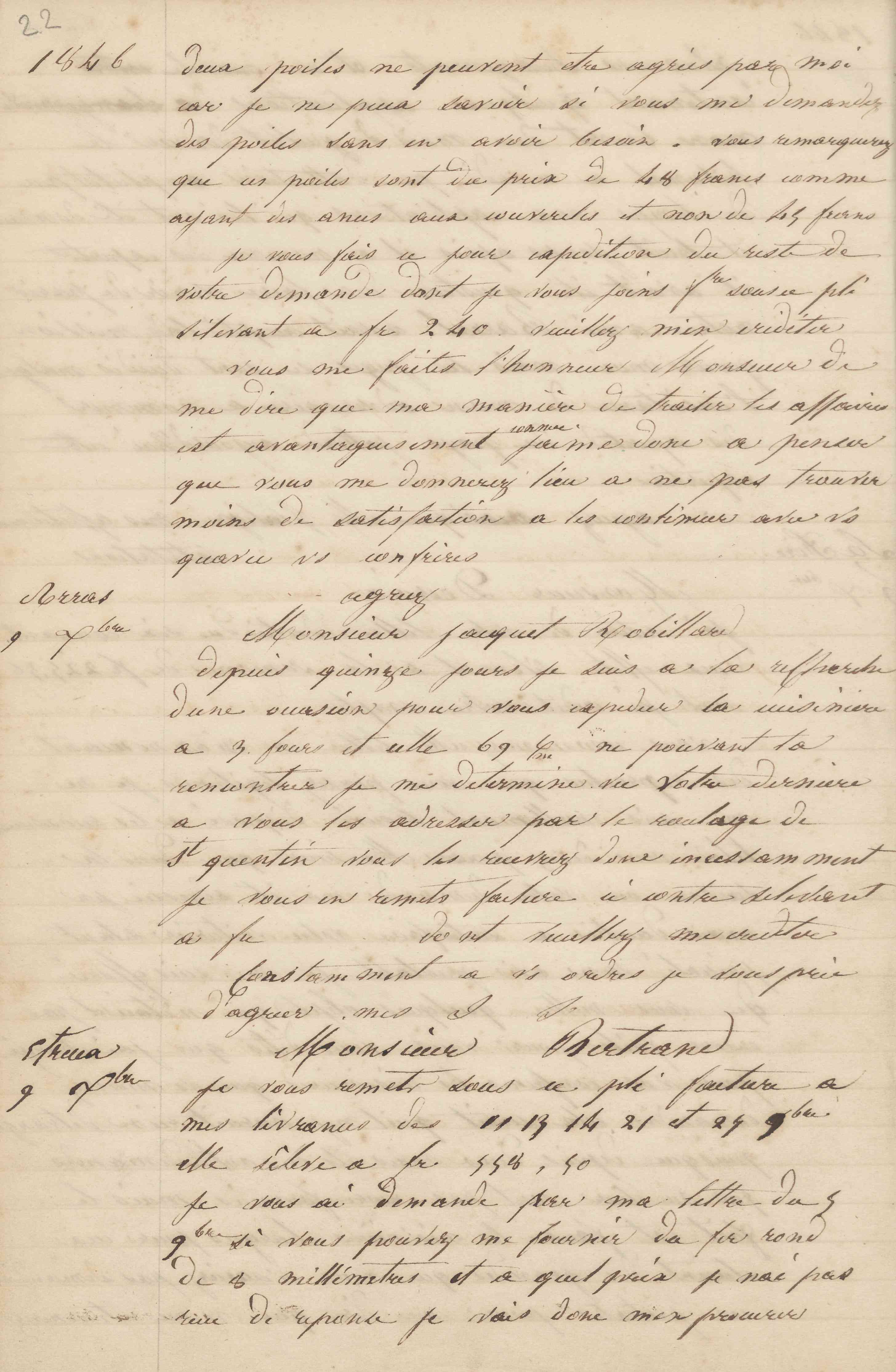Jean-Baptiste André Godin à monsieur Decroix, 9 décembre 1846