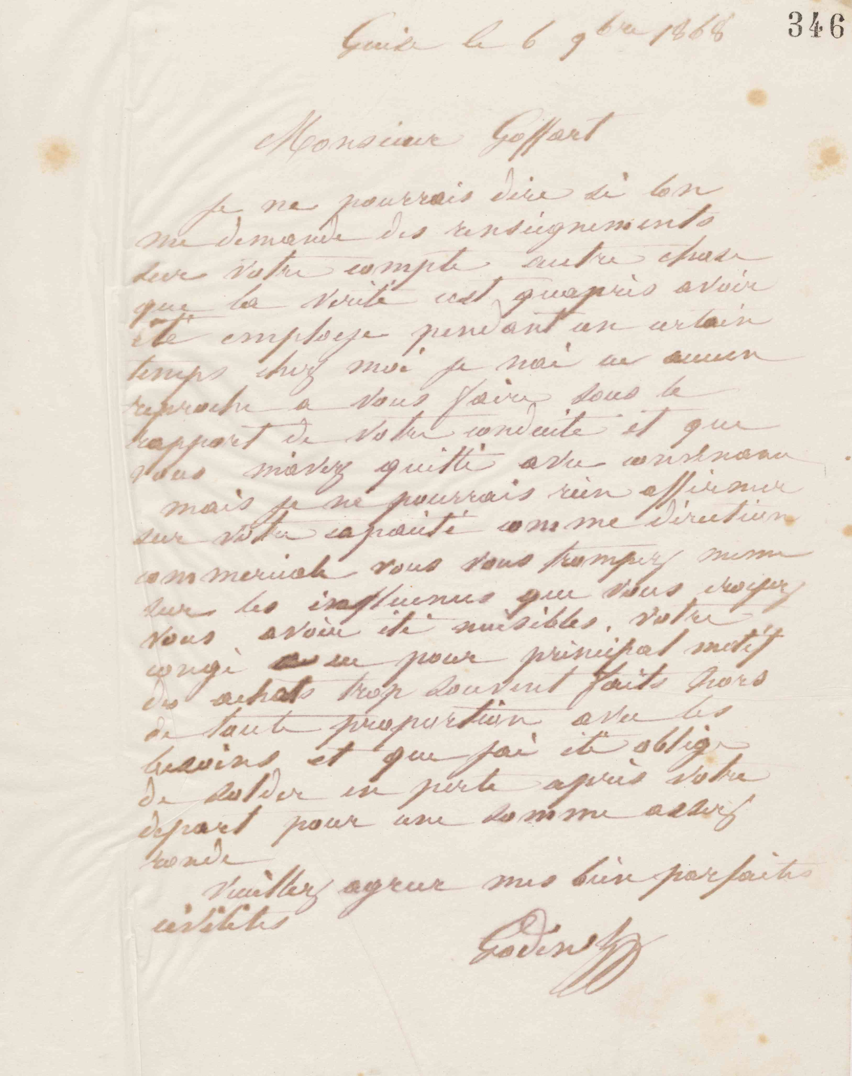 Jean-Baptiste André Godin à Gustave Goffard, 6 novembre 1868