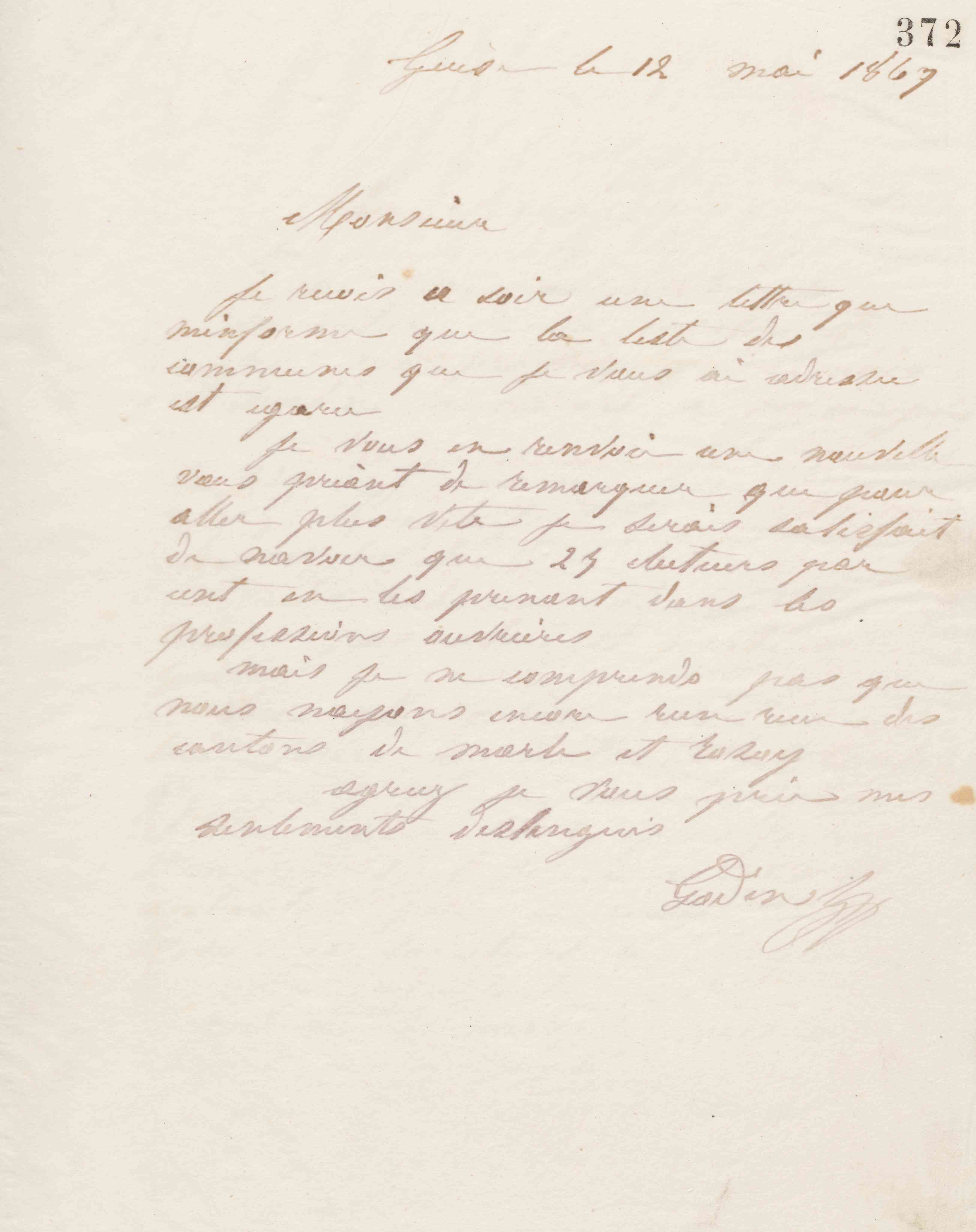 Jean-Baptiste André Godin à un inconnu, 12 mai 1869