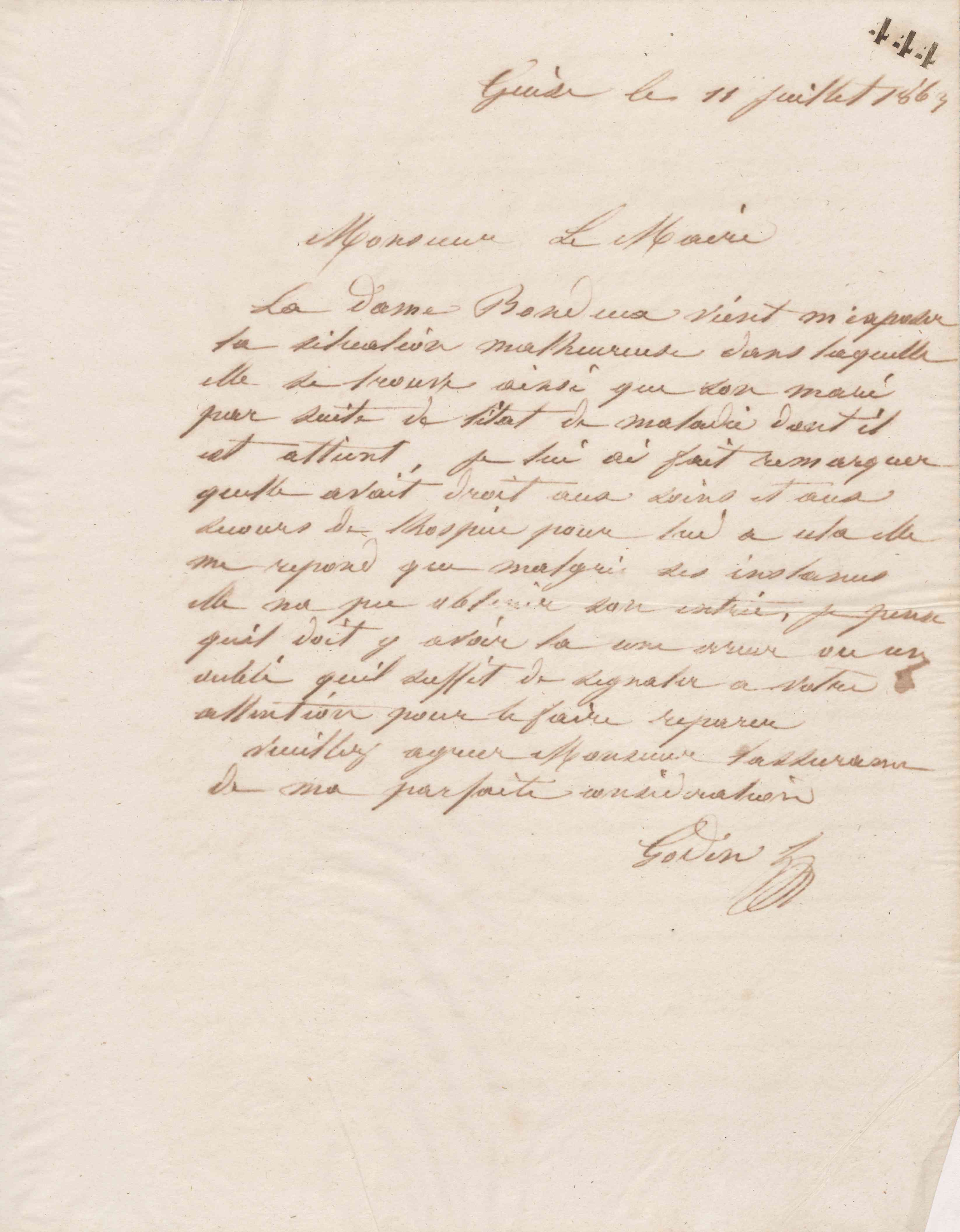 Jean-Baptiste André Godin à Auguste Désiré Besson, 11 juillet 1863