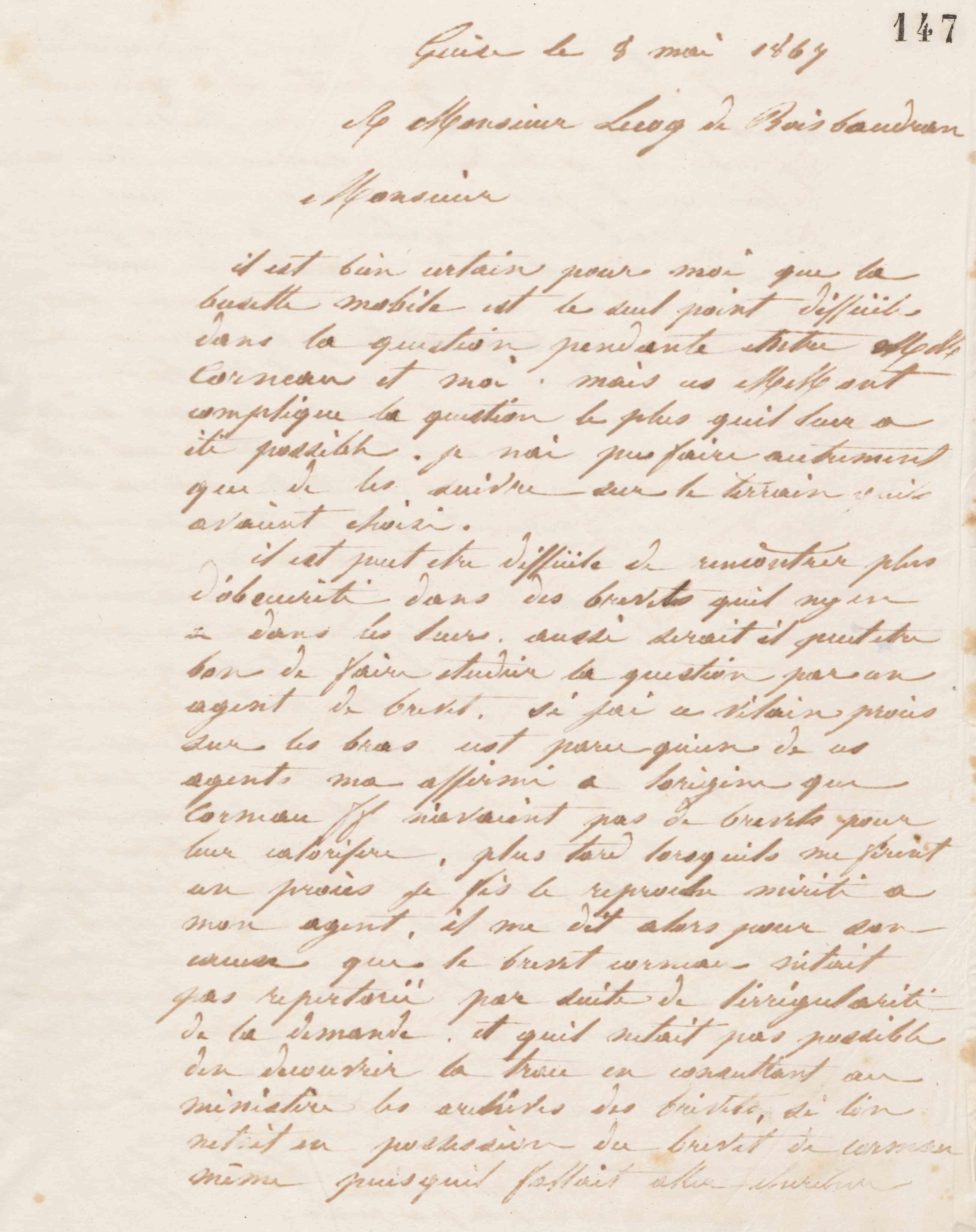 Jean-Baptiste André Godin à André Lecoq de Boisbaudran, 8 mai 1867