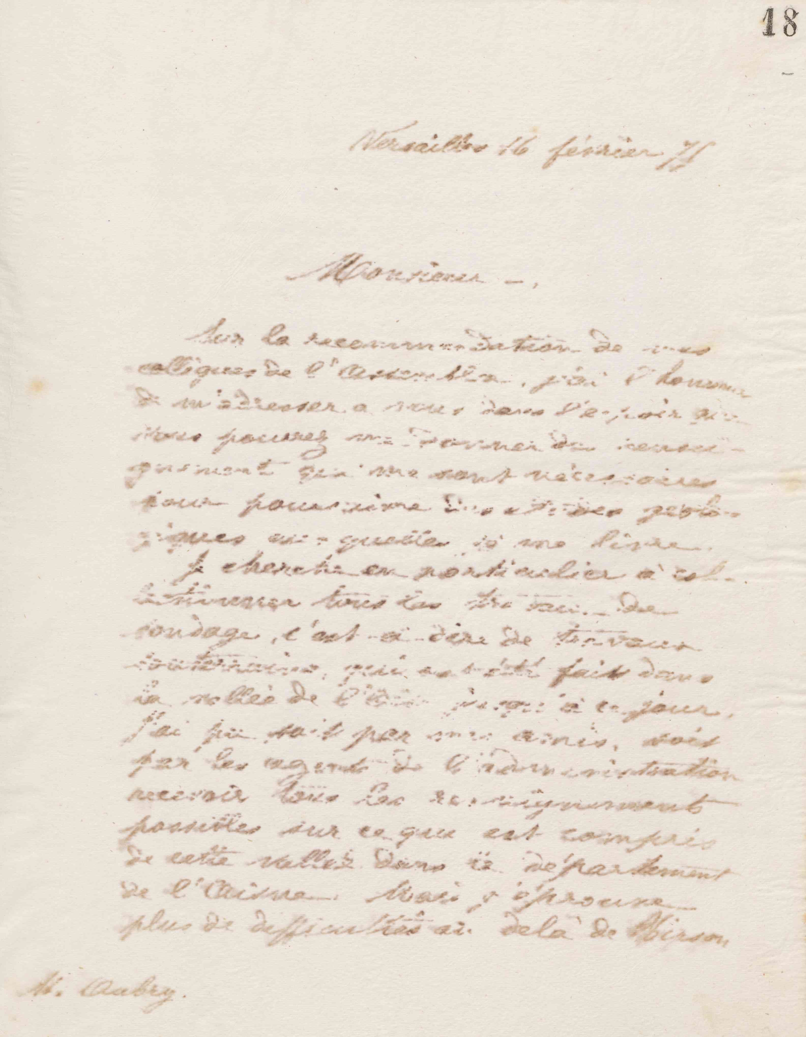 Jean-Baptiste André Godin à monsieur Aubry, 16 février 1875