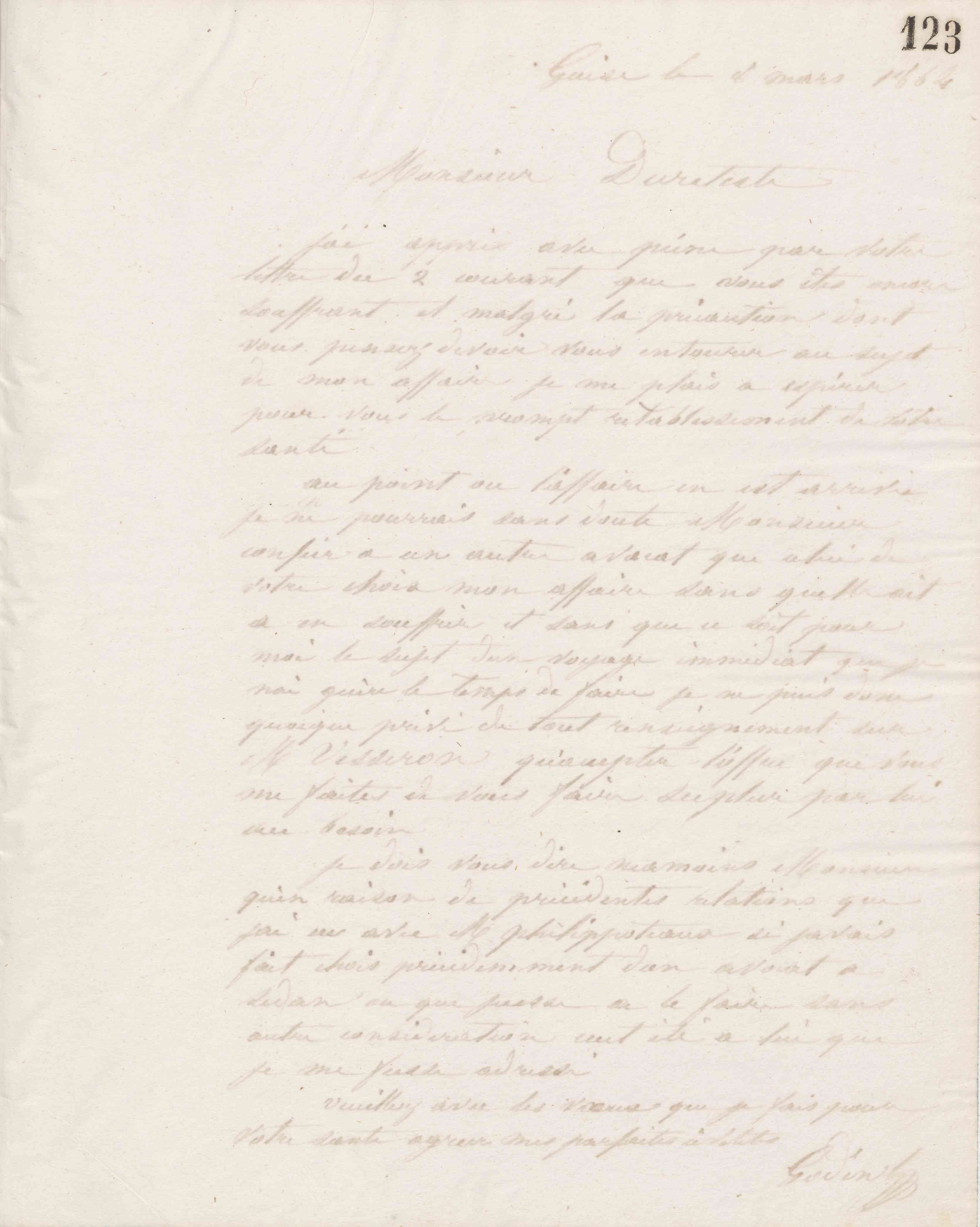 Jean-Baptiste André Godin à Dureteste, 8 mars 1864