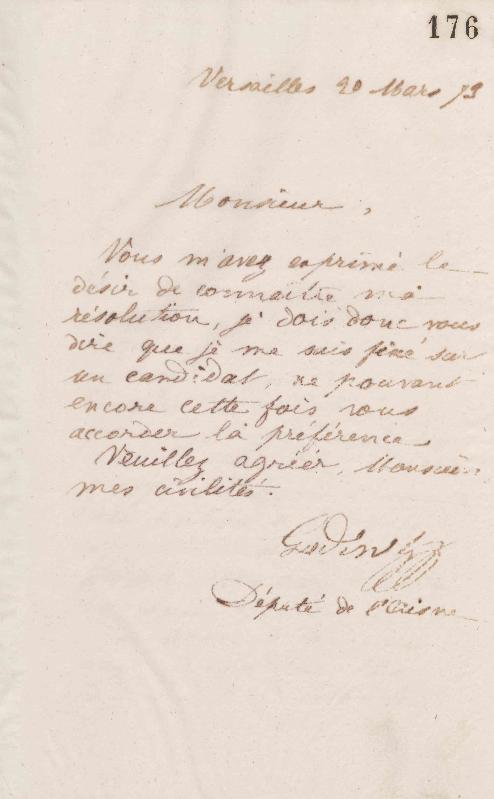 Jean-Baptiste André Godin à un inconnu, 20 mars 1873