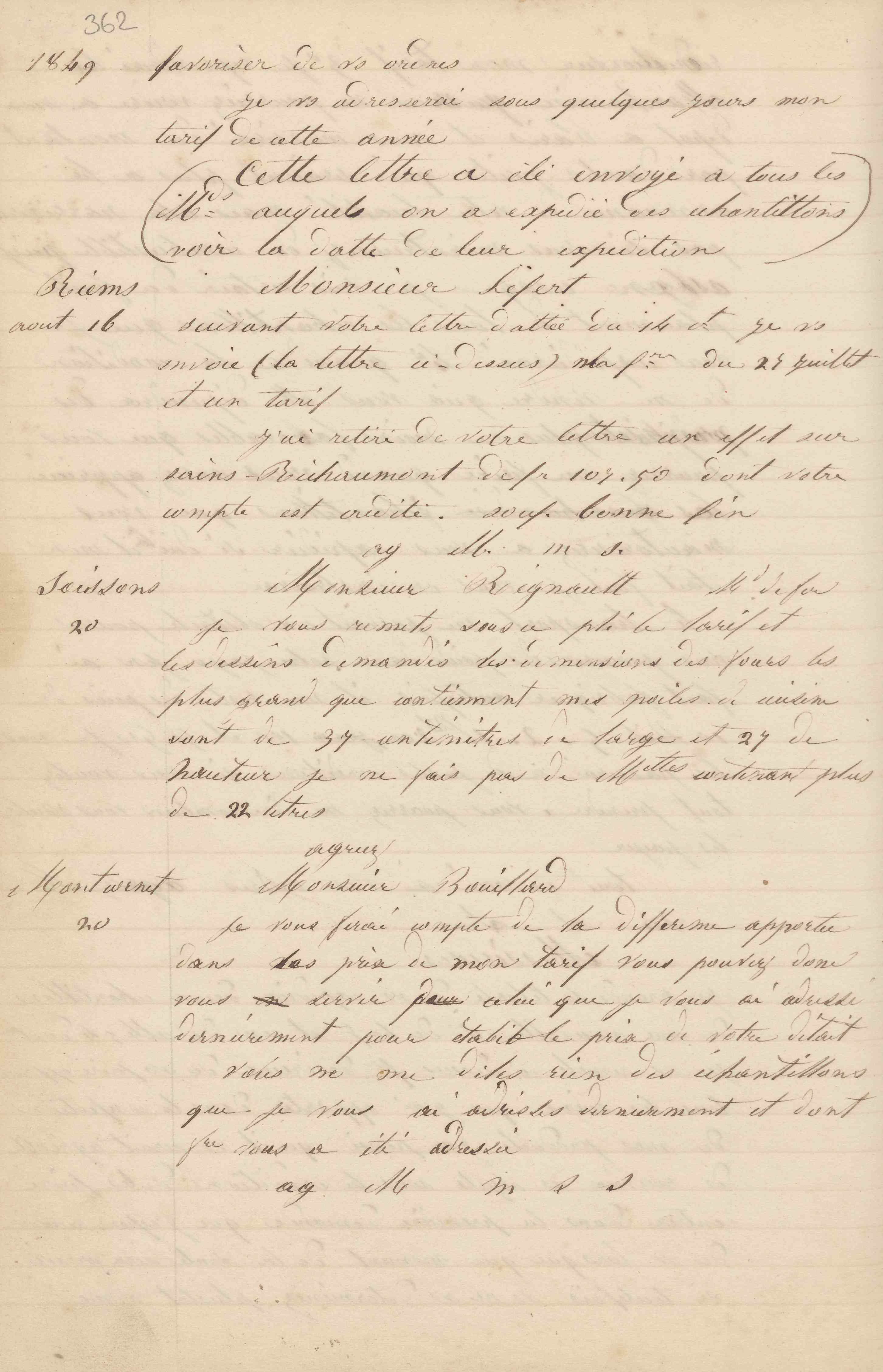 Jean-Baptiste André Godin à monsieur Lefert, 16 août 1849 Jean-Baptiste André Godin à monsieur Lefert, 16 août 1849