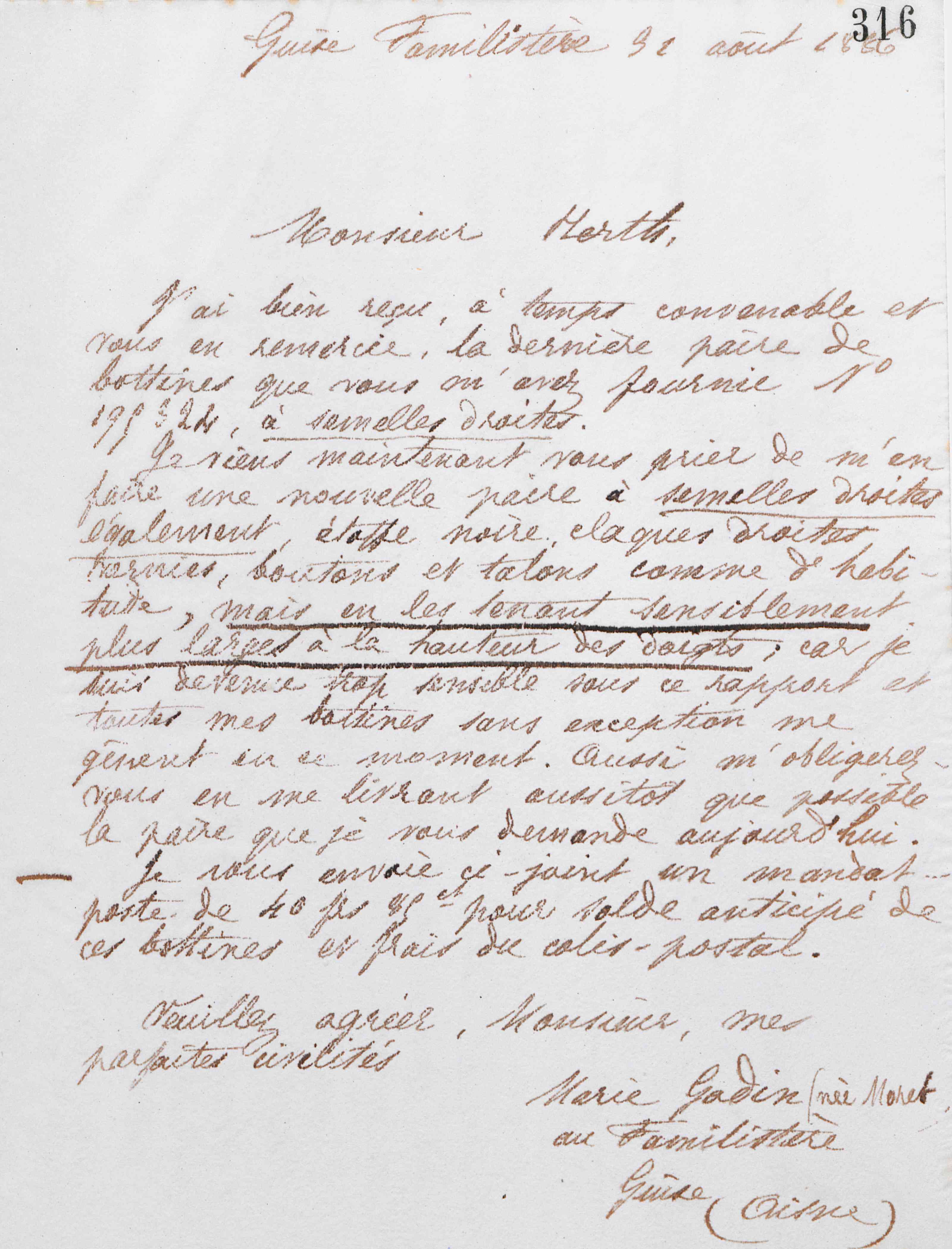 Marie Moret à Henry Herth, 31 août 1886