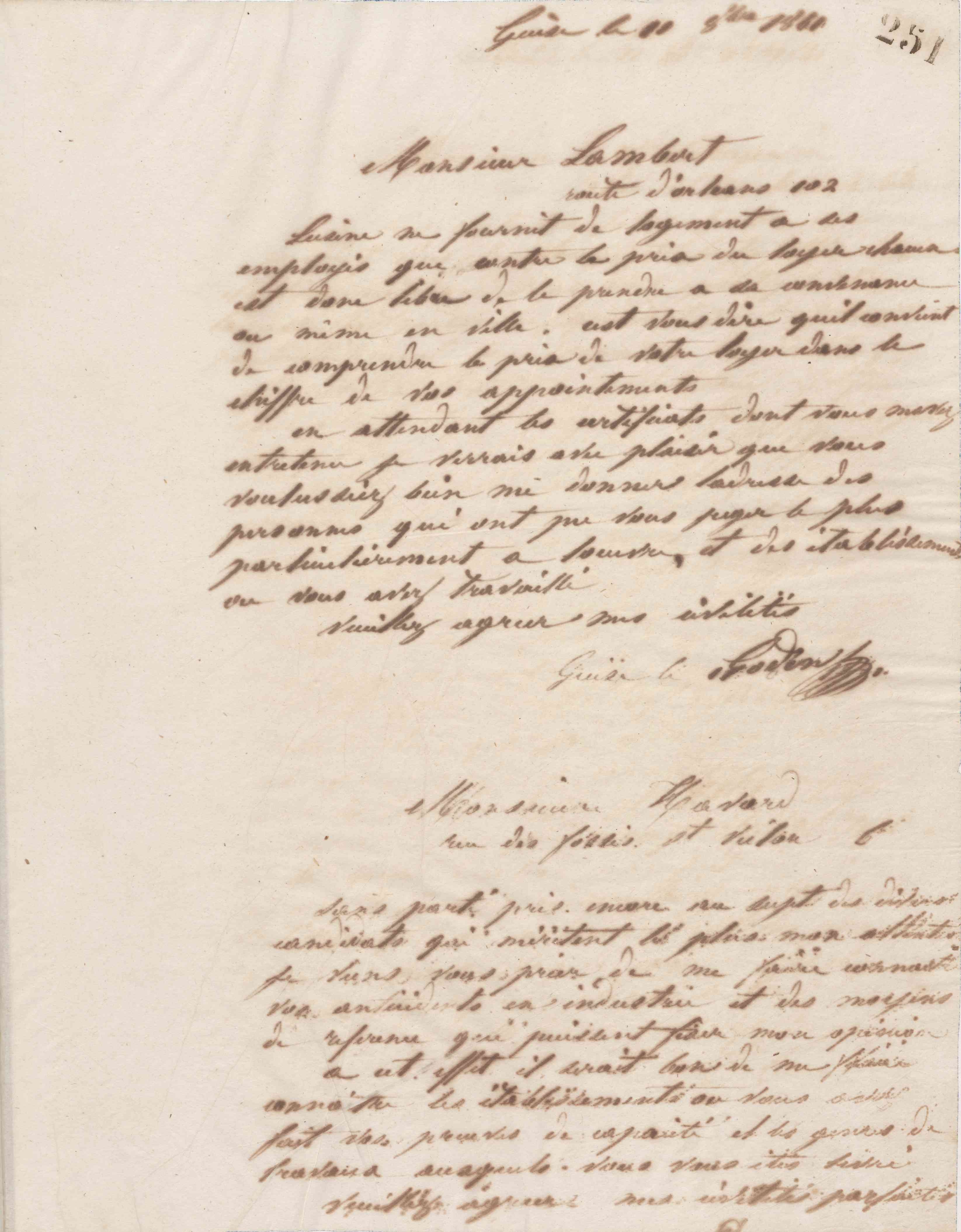 Jean-Baptiste André Godin à monsieur Lambert, 11 octobre 1861