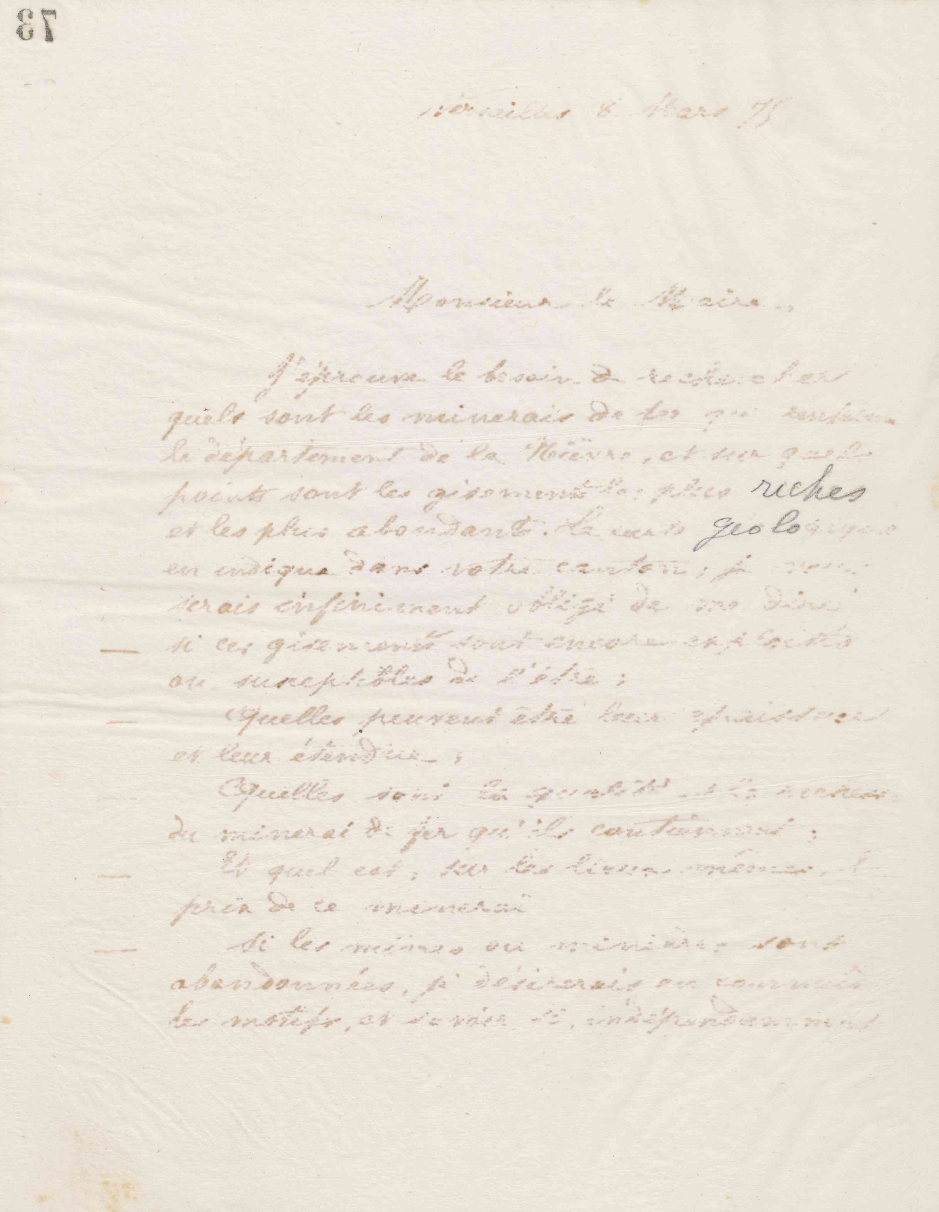 Jean-Baptiste André Godin à monsieur le maire, 8 mars 1875