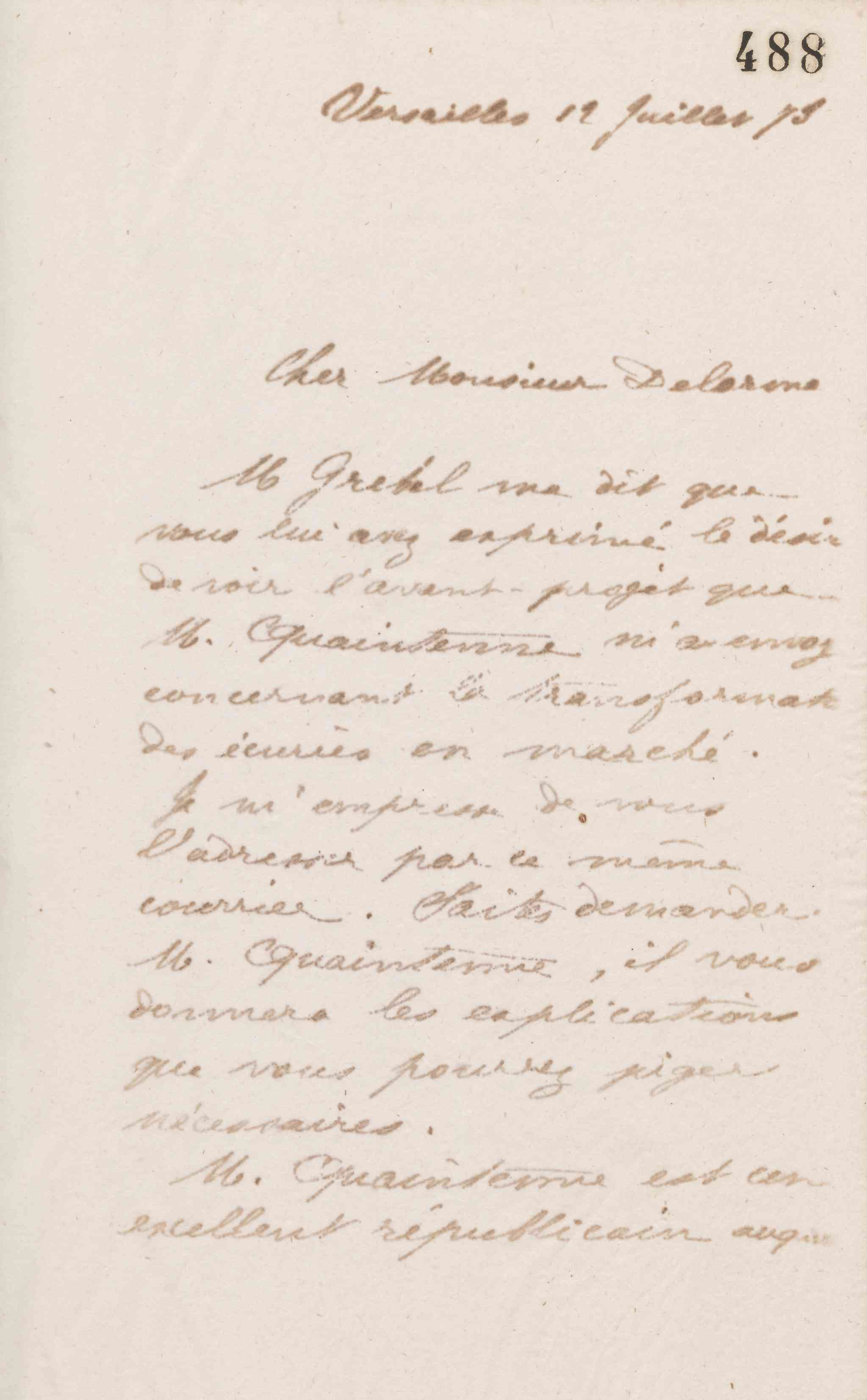 Jean-Baptiste André Godin à Jacques Philippe Delorme, 12 juillet 1873