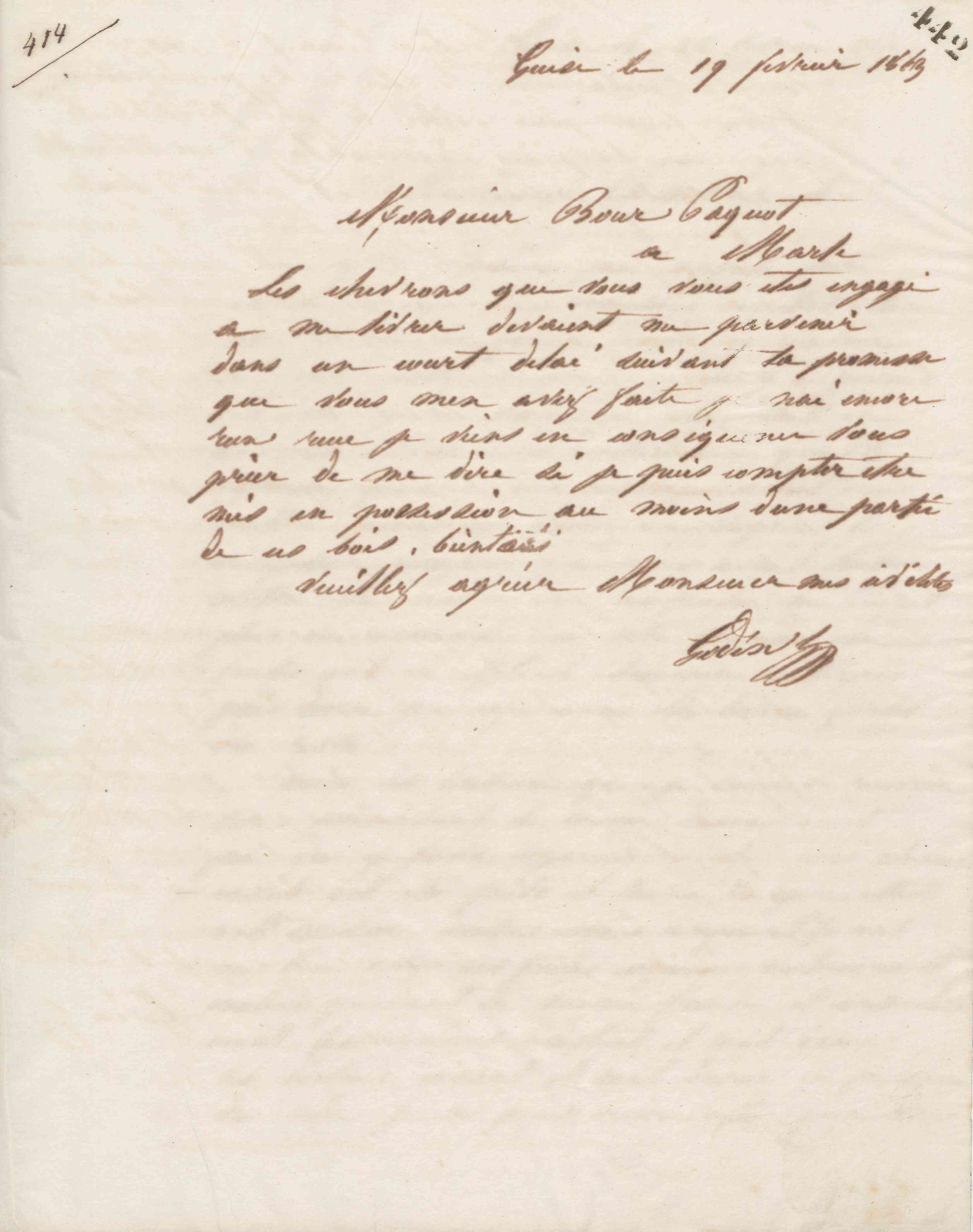 Jean-Baptiste André Godin à monsieur Bour-Paquot, 19 février 1863