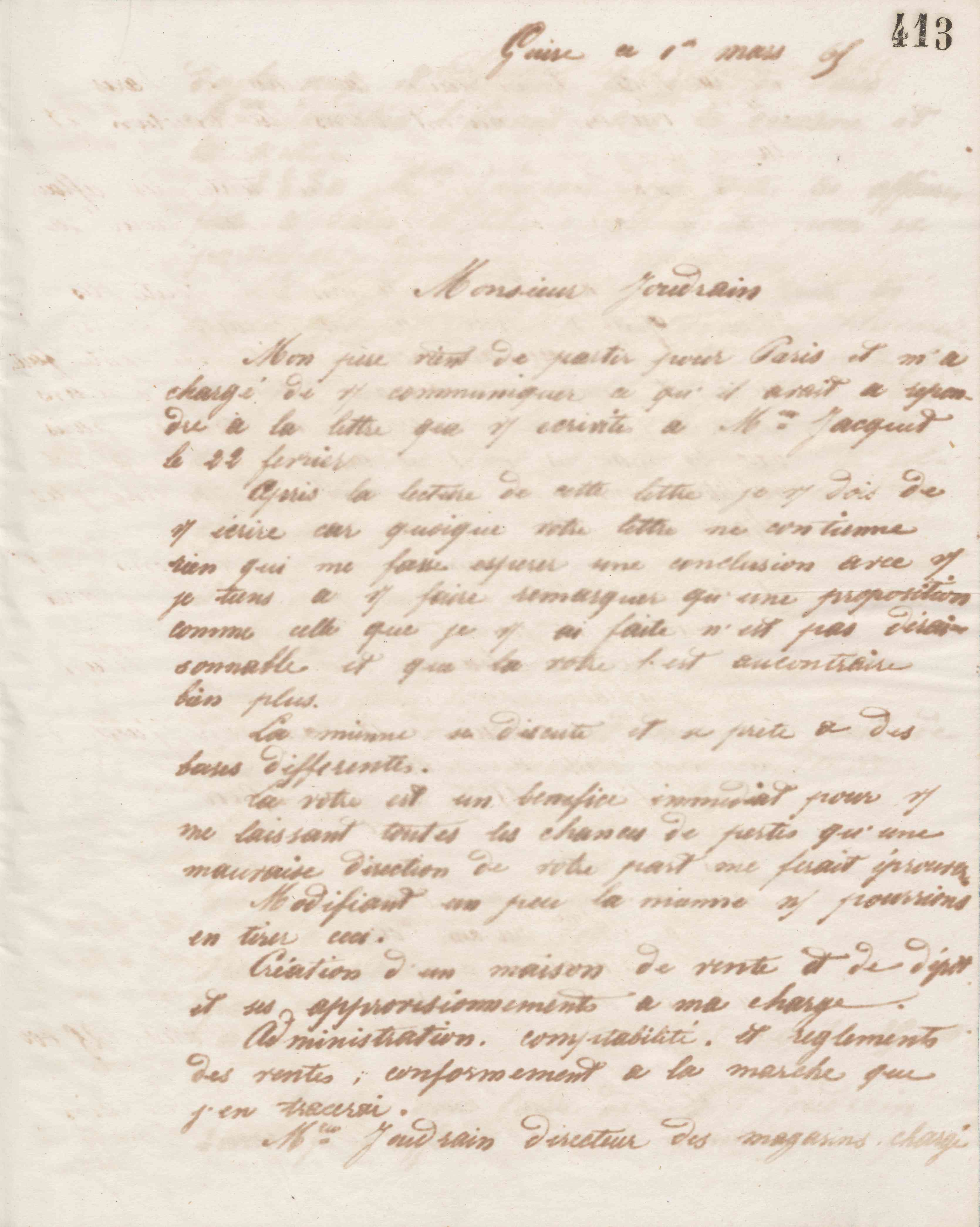 Émile Godin à monsieur Joudrain, 1er mars 1865
