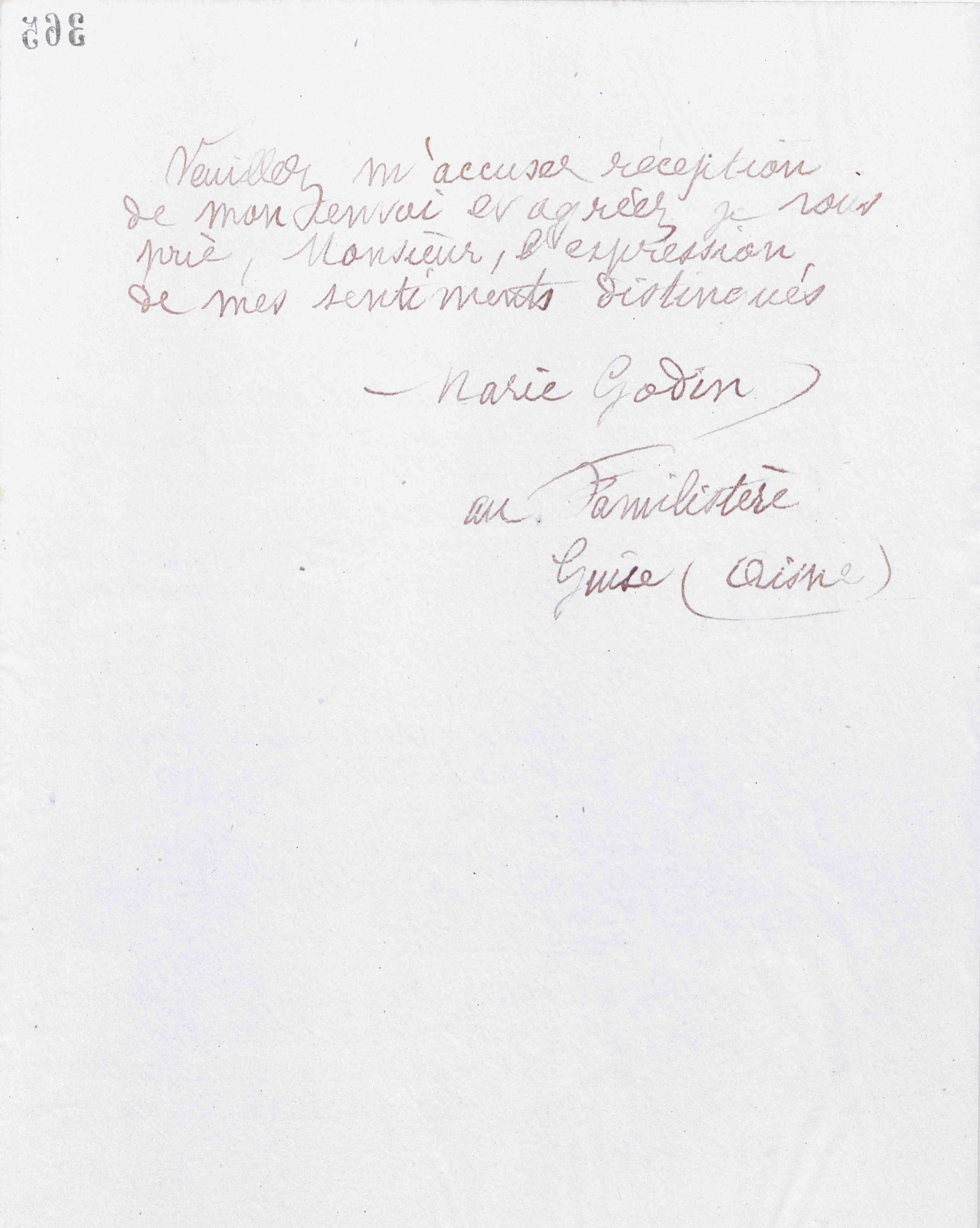 Marie Moret à monsieur Ch. Jouanin, 21 décembre 1889