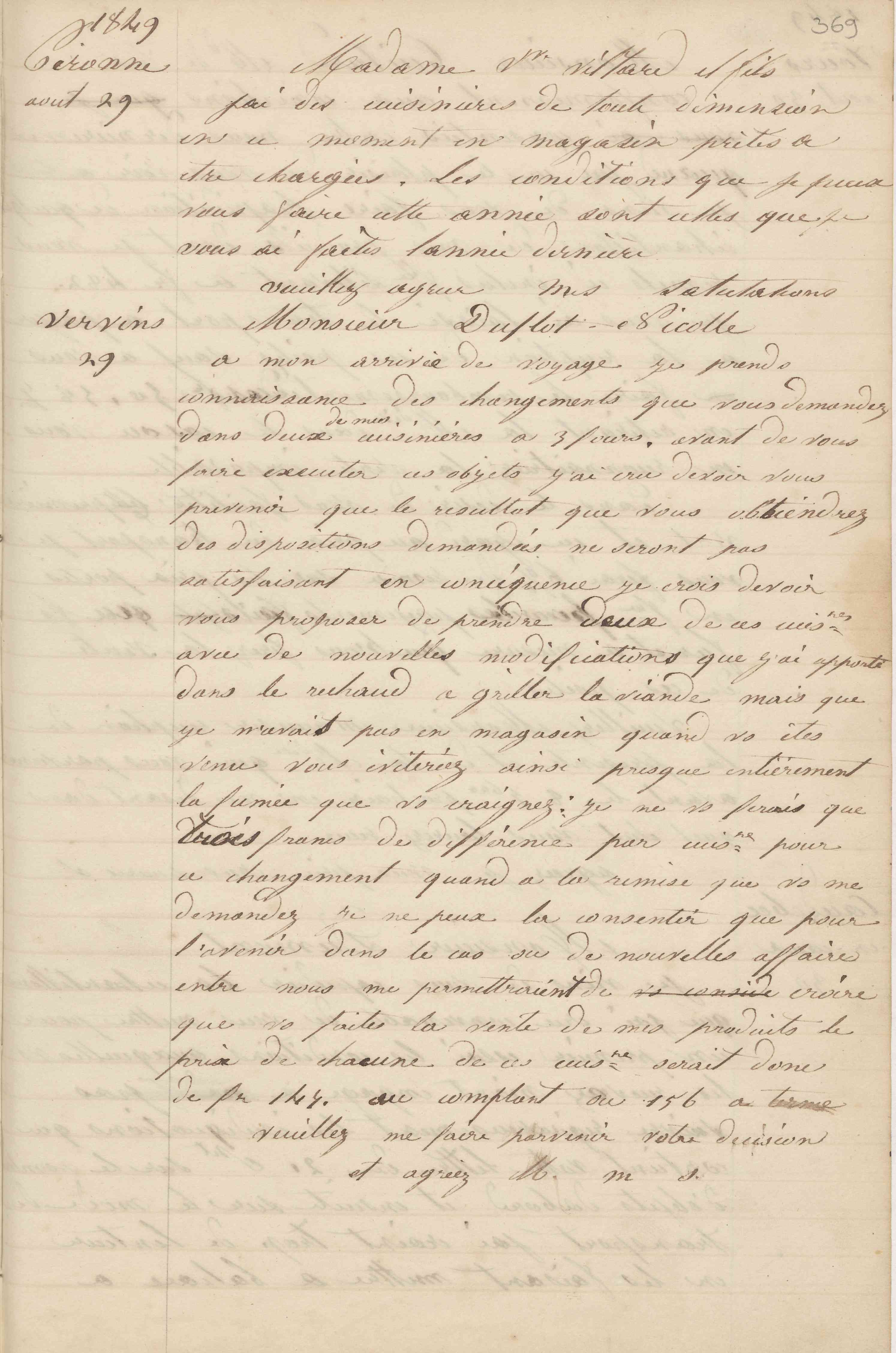 Jean-Baptiste André Godin à monsieur Duflot-Nicolle, 29 août 1849 Jean-Baptiste André Godin à monsieur Duflot-Nicolle, 29 août 1849