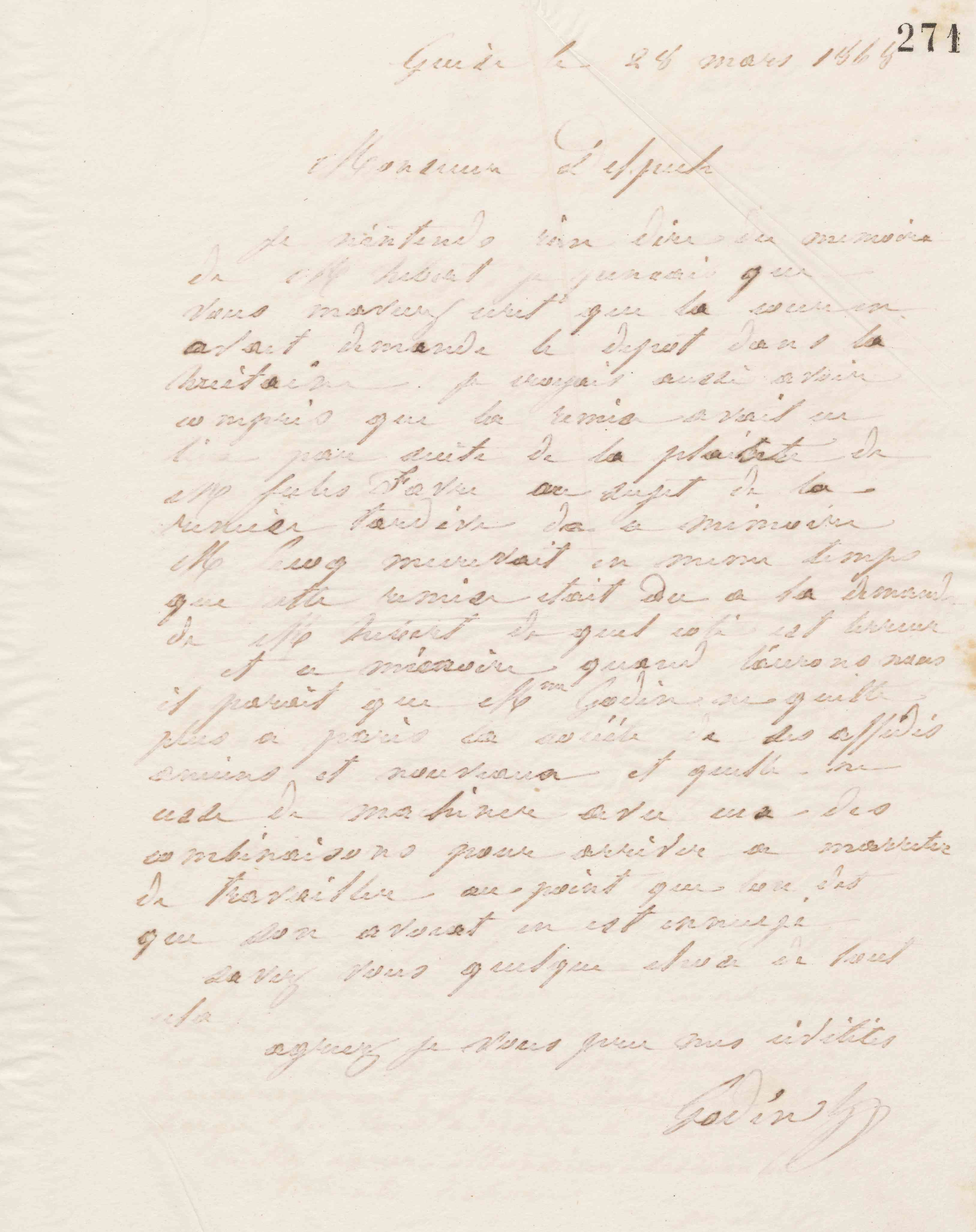 Jean-Baptiste André Godin à Alphonse Delpech, 28 mars 1868