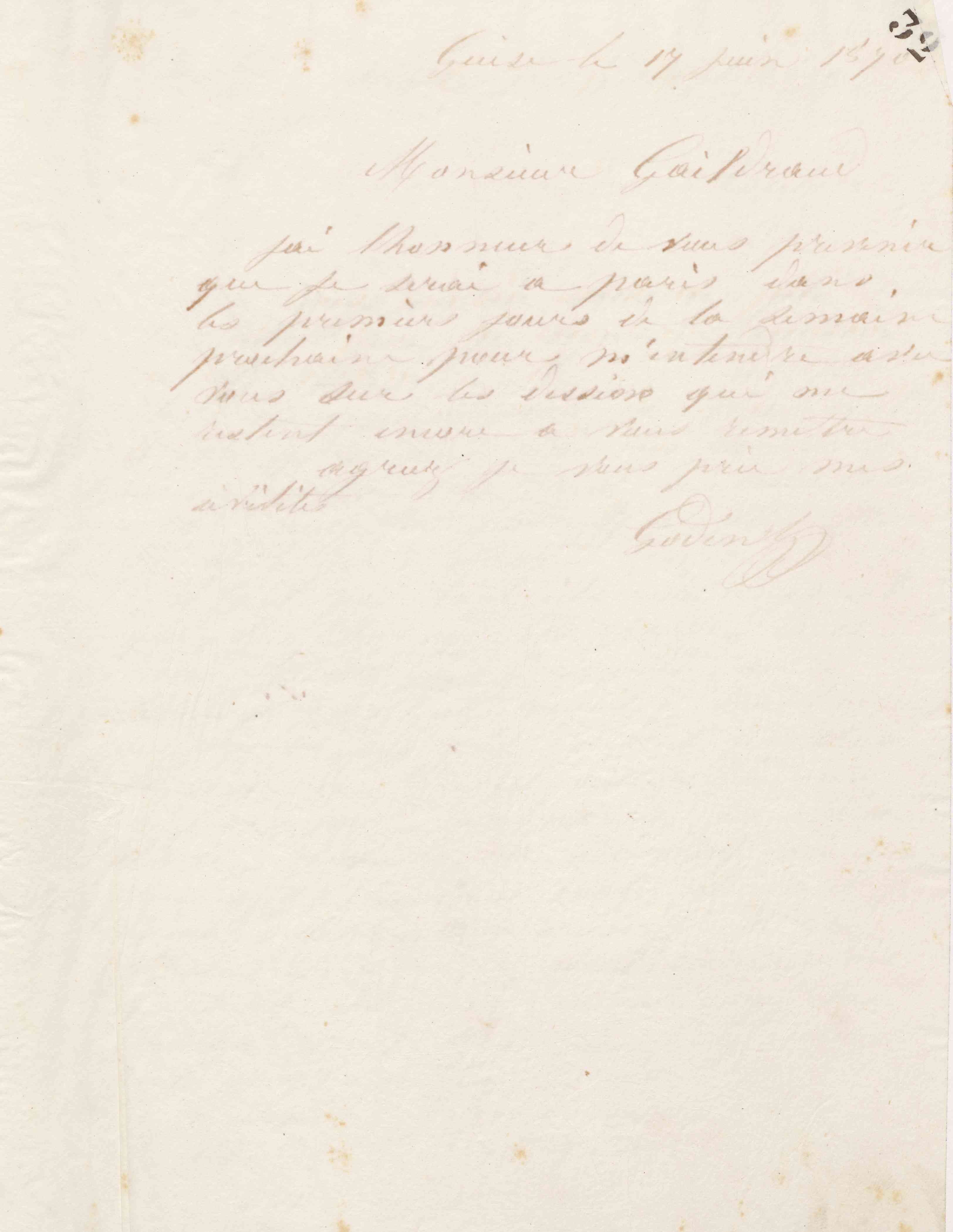 Jean-Baptiste André Godin à Jules Gaildreau, 17 juin 1870