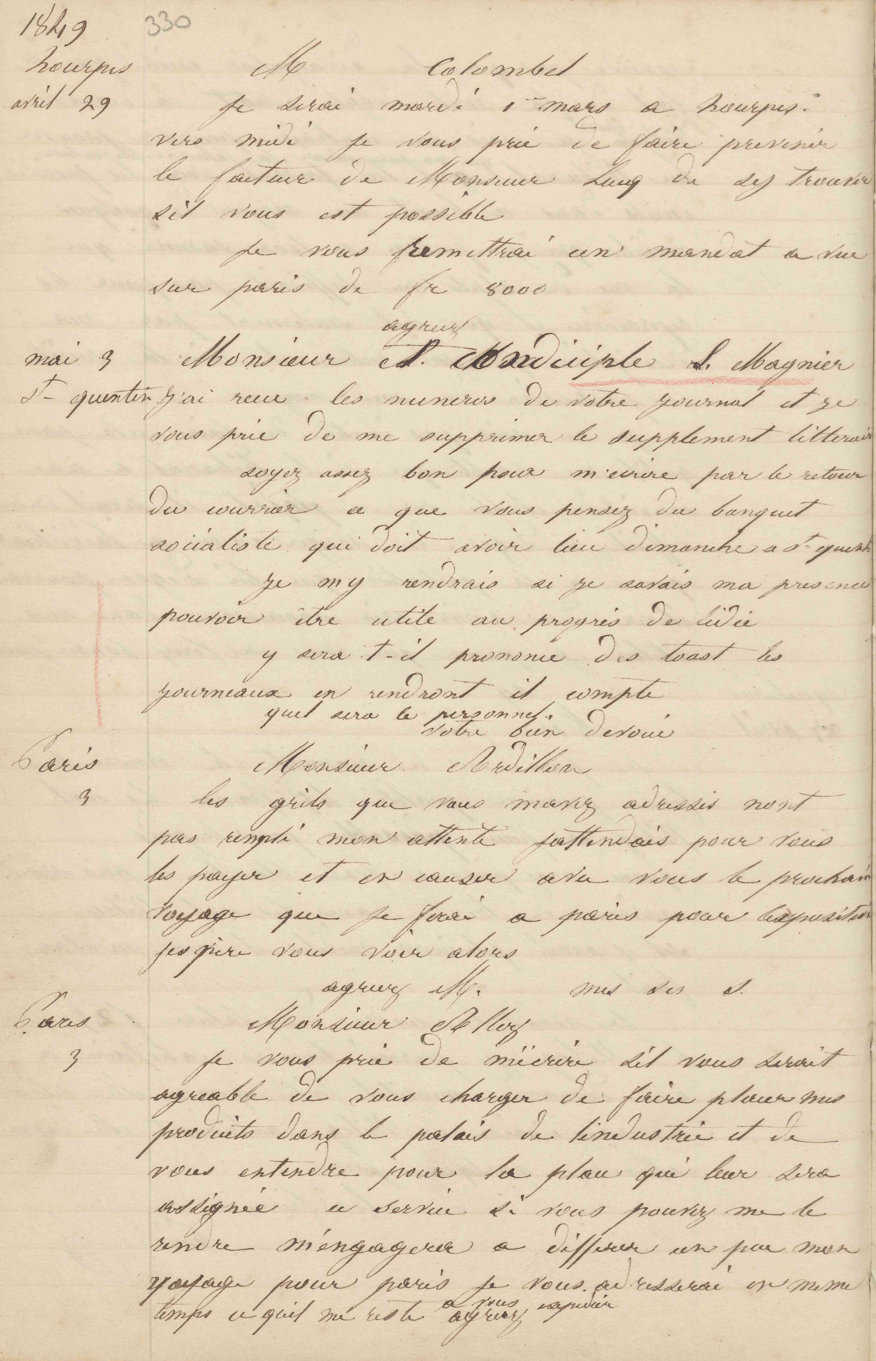 Jean-Baptiste André Godin à Léon Magnier, 3 mai 1849 Jean-Baptiste André Godin à Léon Magnier, 3 mai 1849