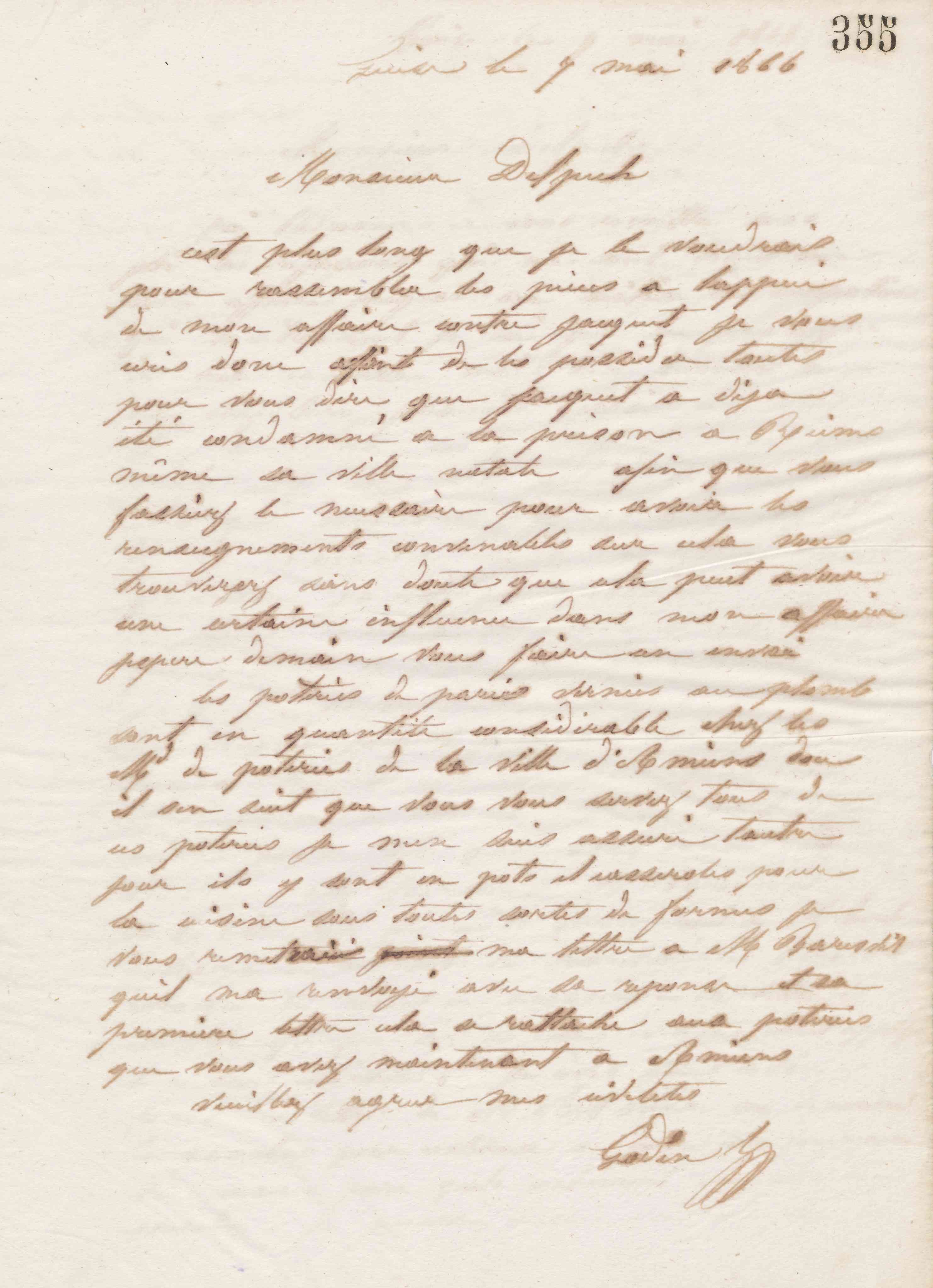 Jean-Baptiste André Godin à Alphonse Delpech, 7 mai 1866