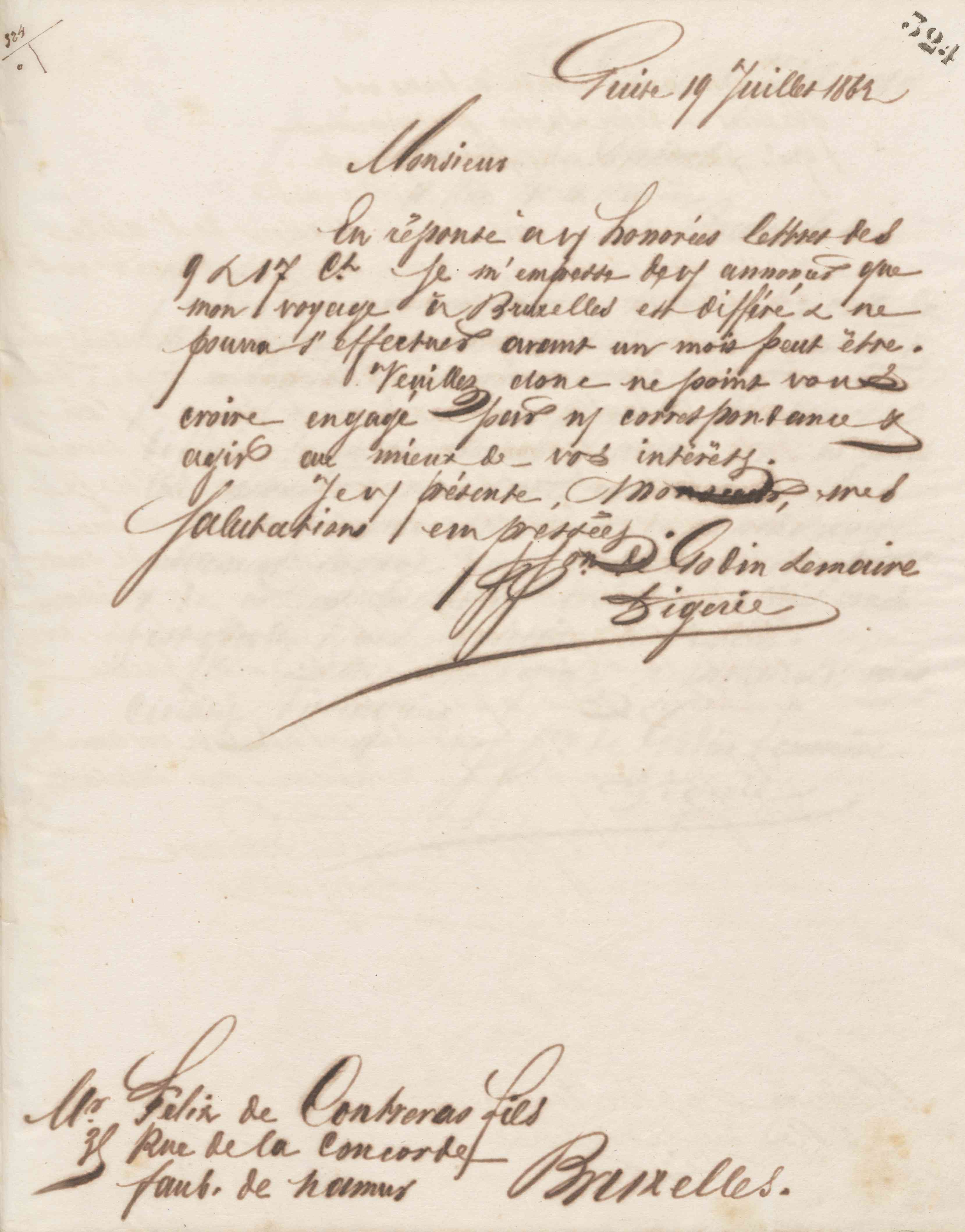 Jean-Baptiste André Godin à Félix de Contreras, 19 juillet 1862
