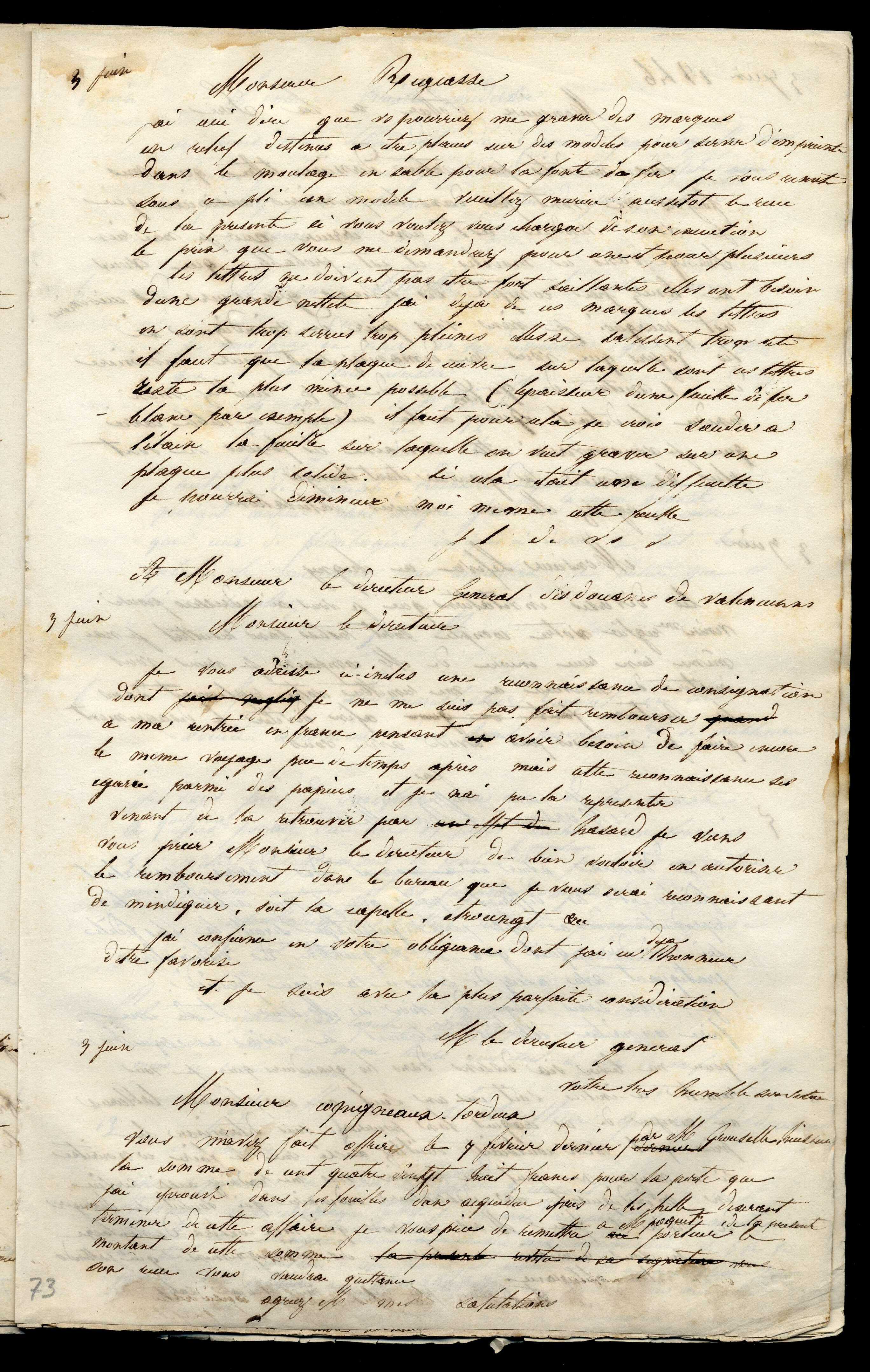 Jean-Baptiste André Godin à monsieur Copigneaux-Tordeux, 3 juin [1846]