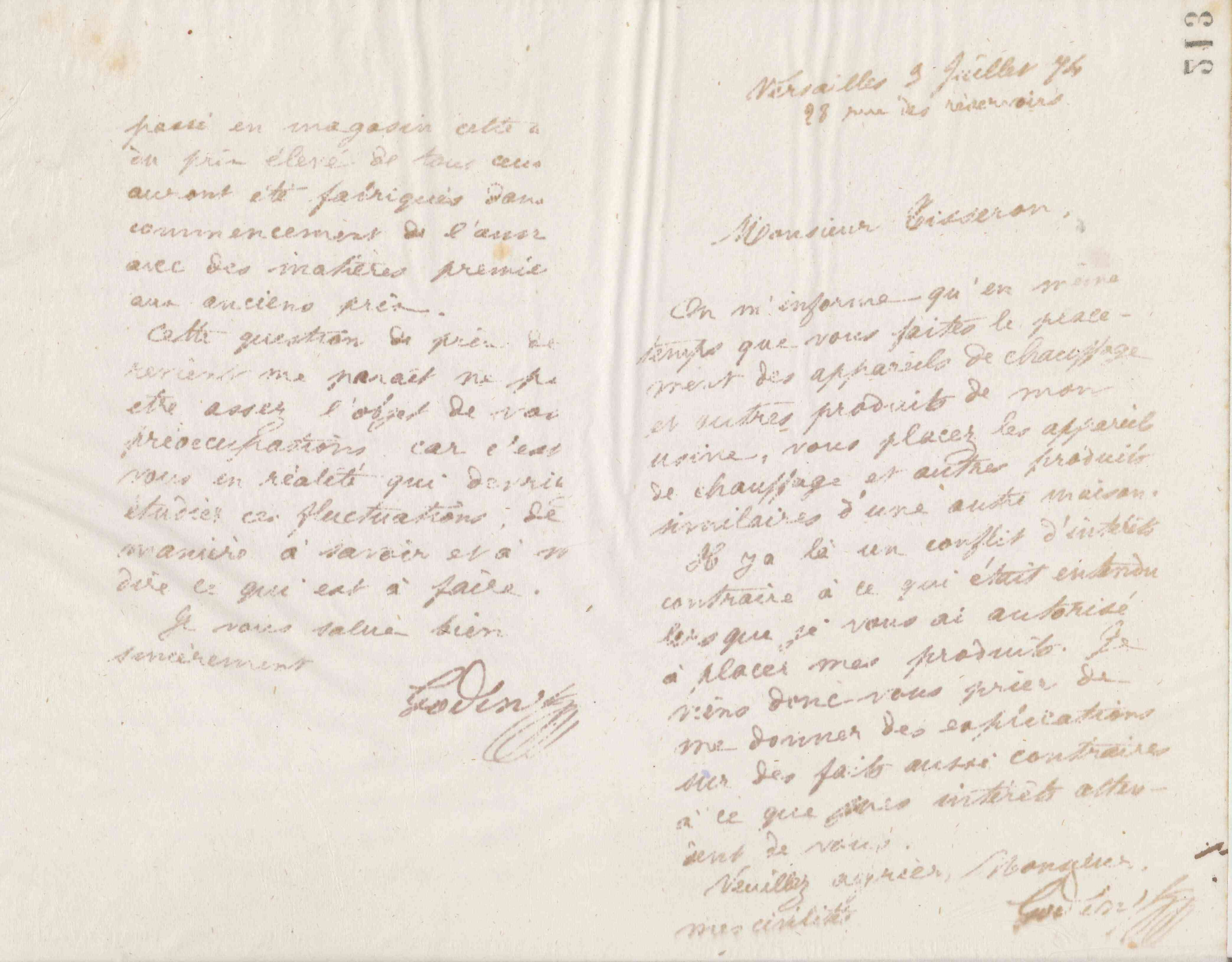 Jean-Baptiste André Godin à monsieur Delaruelle, 3 juillet 1874 Jean-Baptiste André Godin à monsieur Delaruelle, 3 juillet 1874