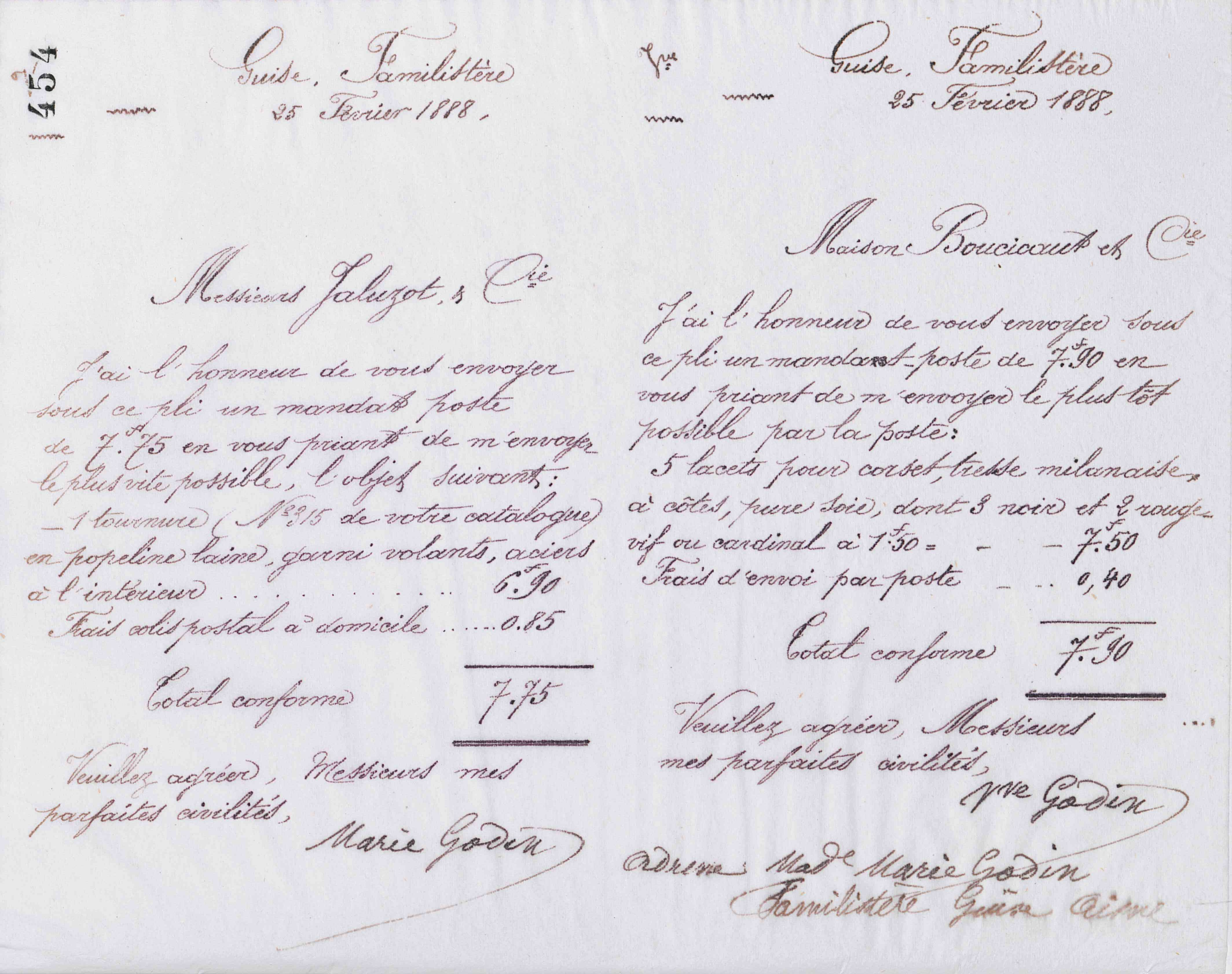 Marie Moret à Veuve Boucicaut et Cie, 25 février 1888