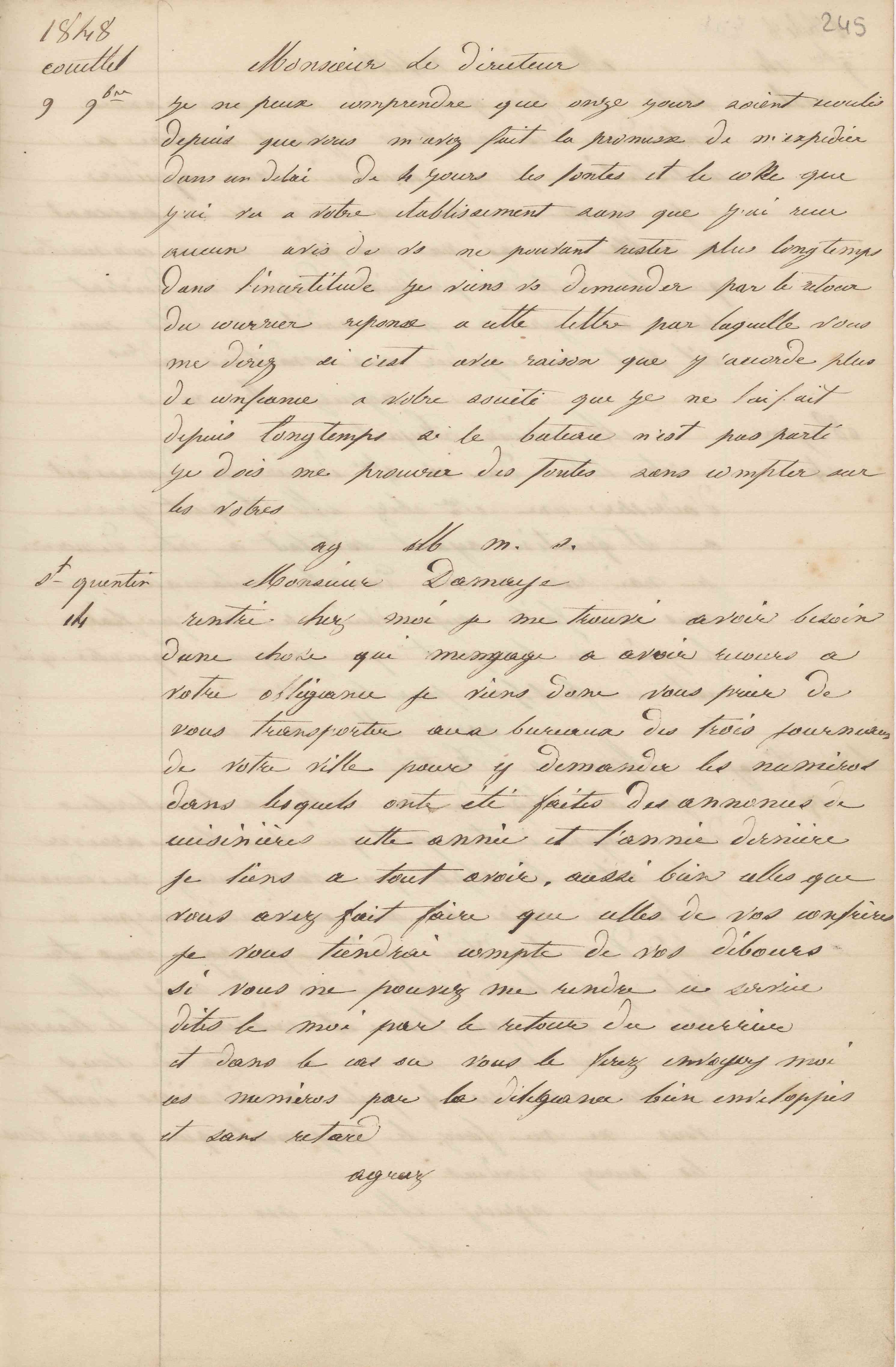 Jean-Baptiste André Godin à la Société anonyme des hauts-fourneaux, usines et charbonnages de Marcinelle et Couillet, 9 novembre 1848