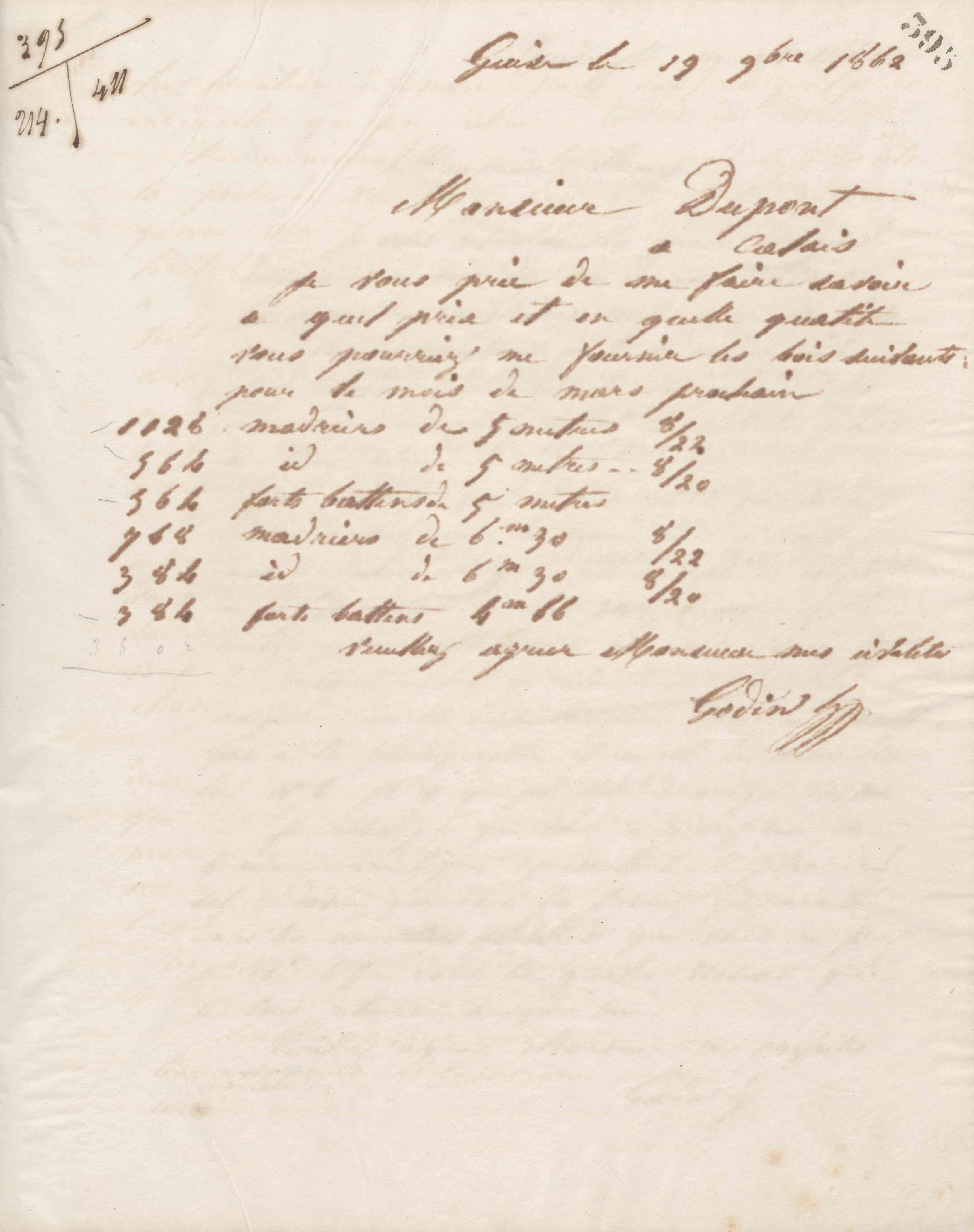 Jean-Baptiste André Godin à Henri Dupont, 19 novembre 1862