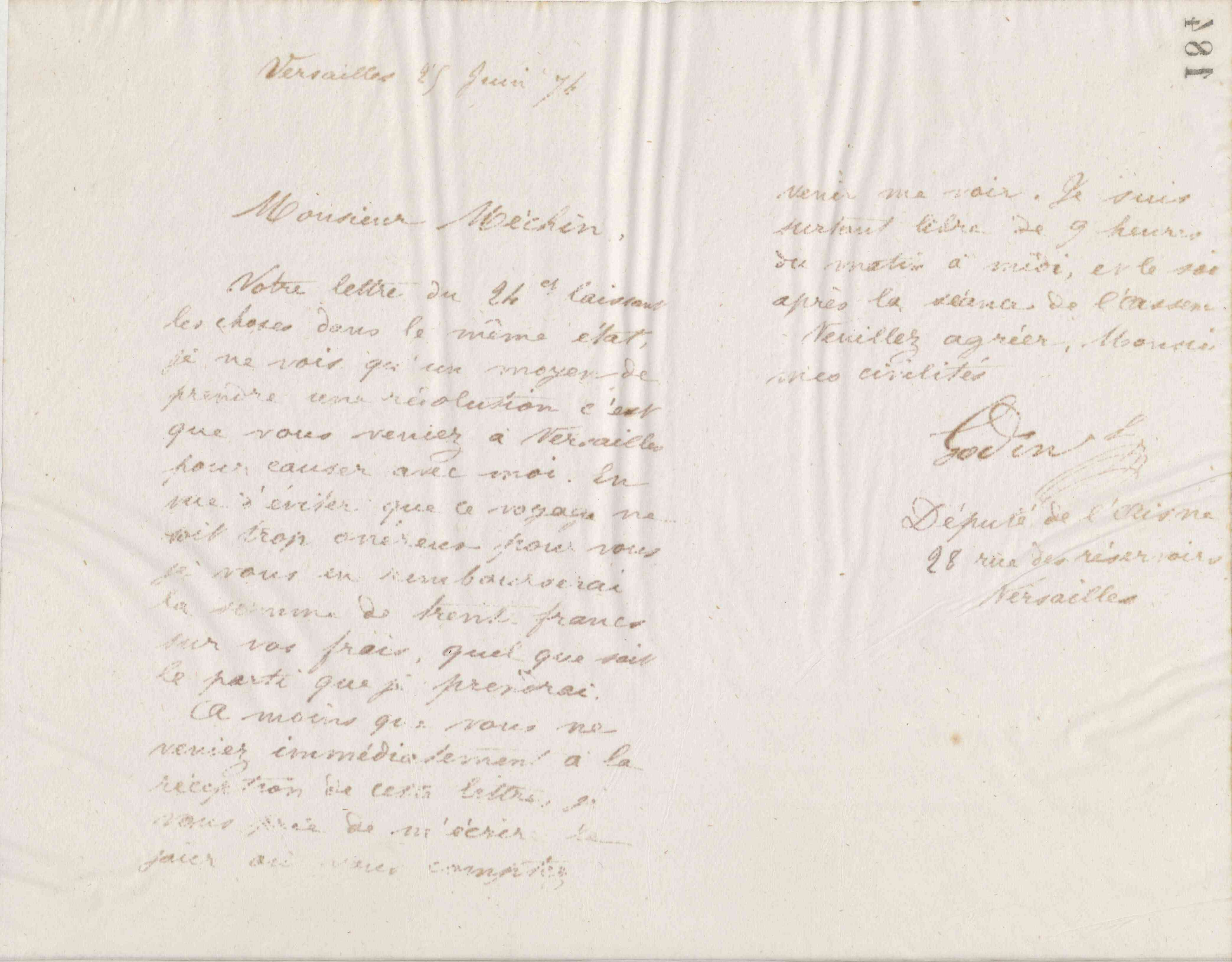 Jean-Baptiste André Godin à monsieur Méchin, 25 juin 1874 Jean-Baptiste André Godin à monsieur Méchin, 25 juin 1874