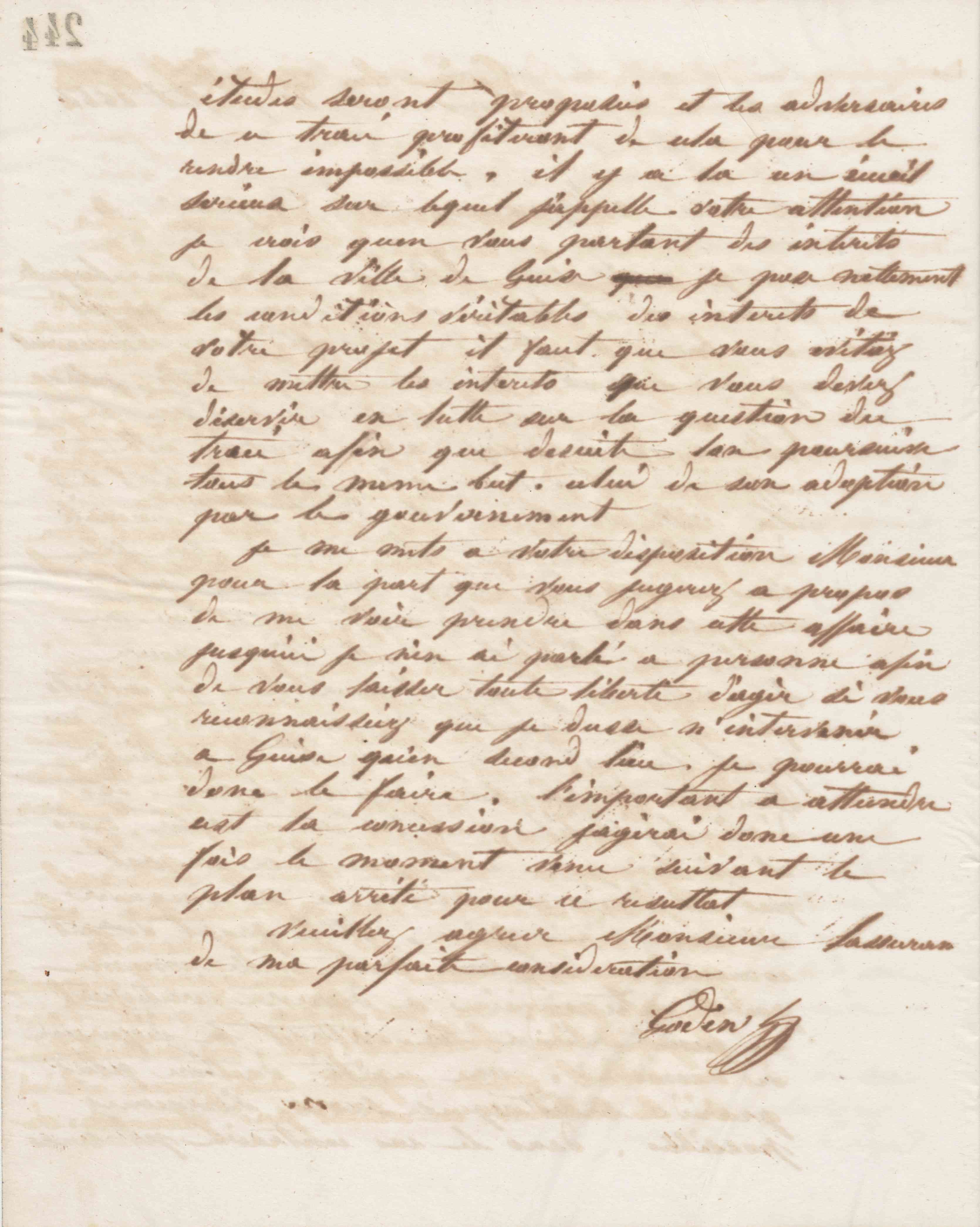 Jean-Baptiste André Godin à Anatole Crapez, 11 juillet 1864