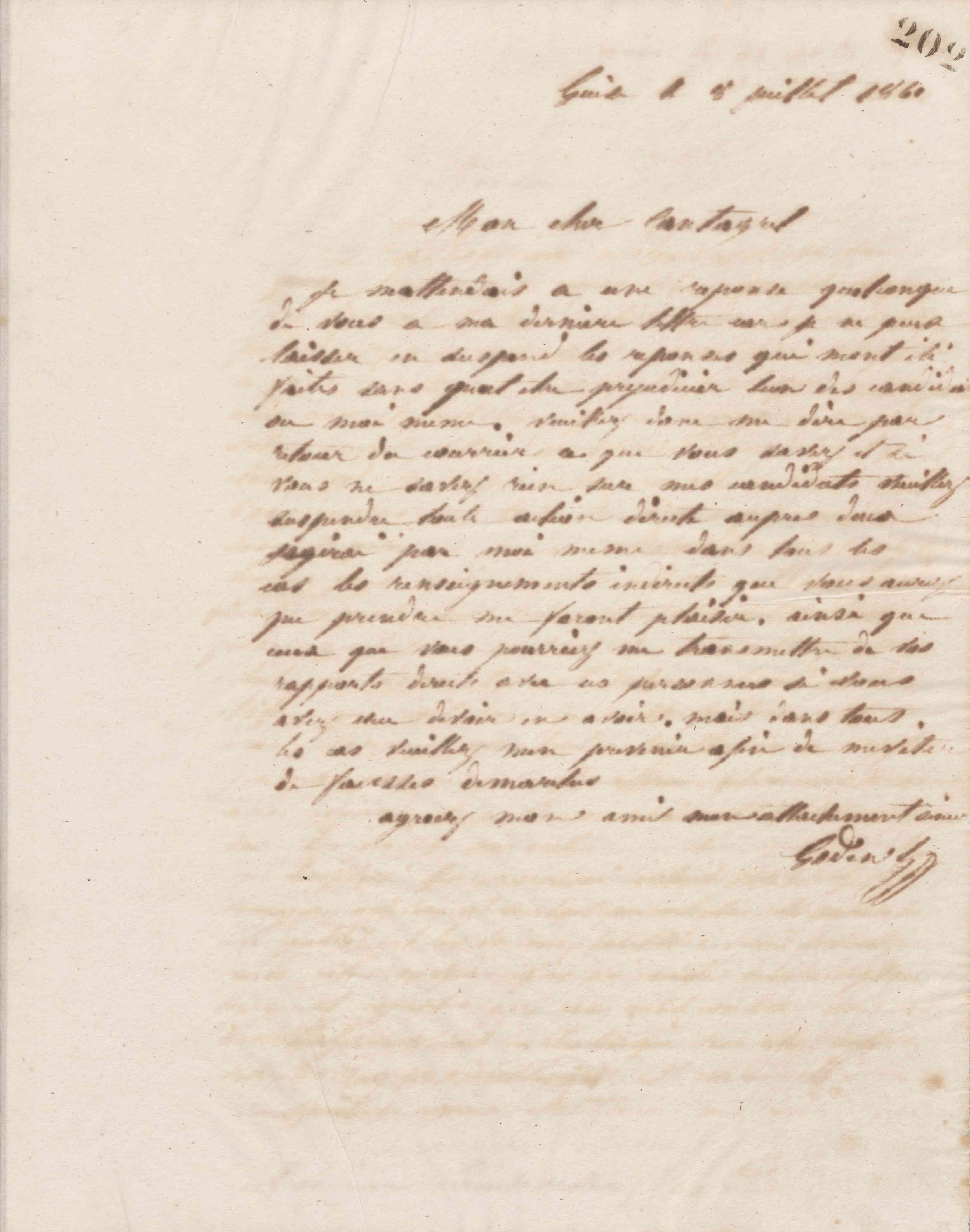 Jean-Baptiste André Godin à François Cantagrel, 8 juillet 1861