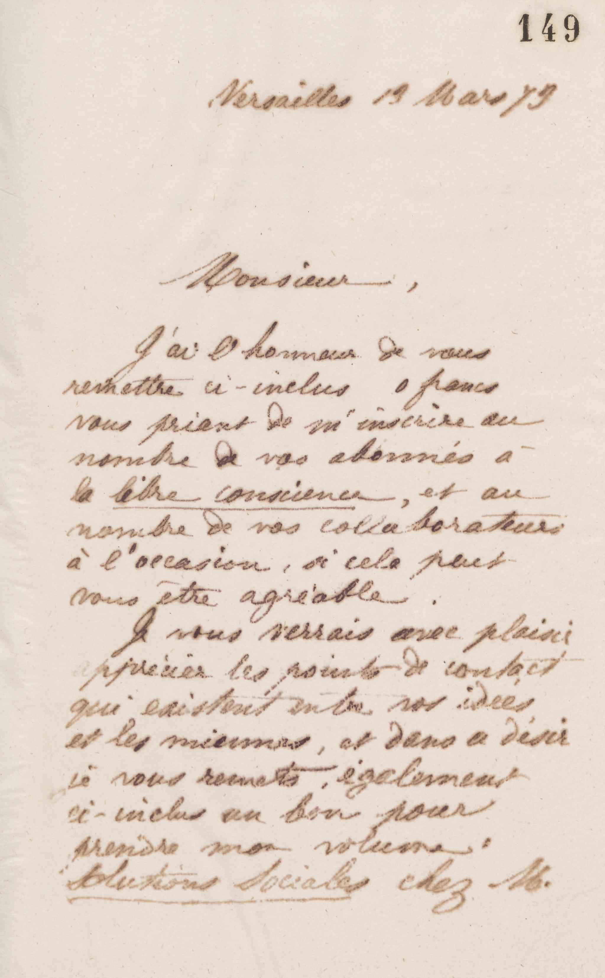 Jean-Baptiste André Godin à Henri Carle, 13 mars 1873