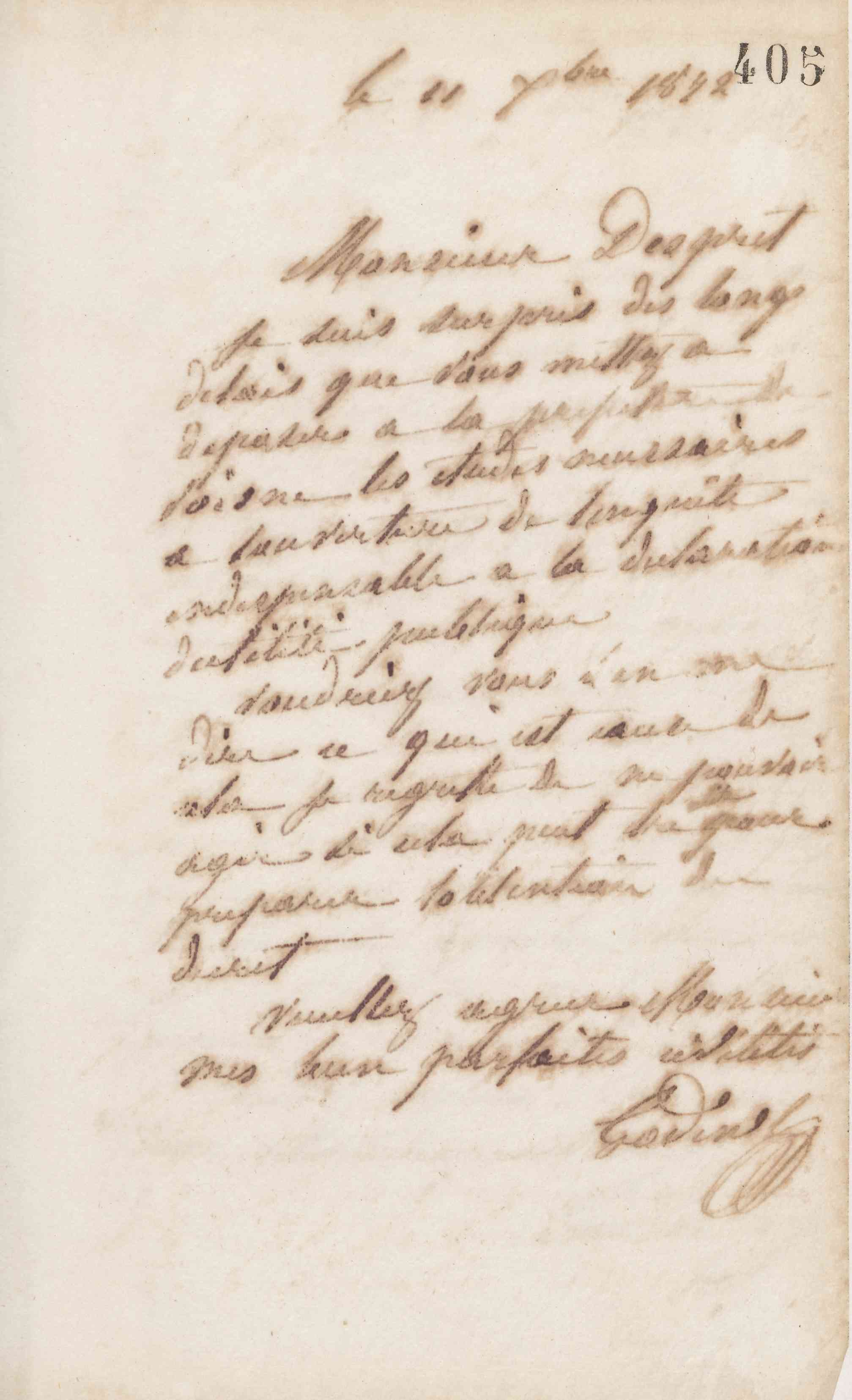 Jean-Baptiste André Godin à monsieur Despret, 11 décembre 1872