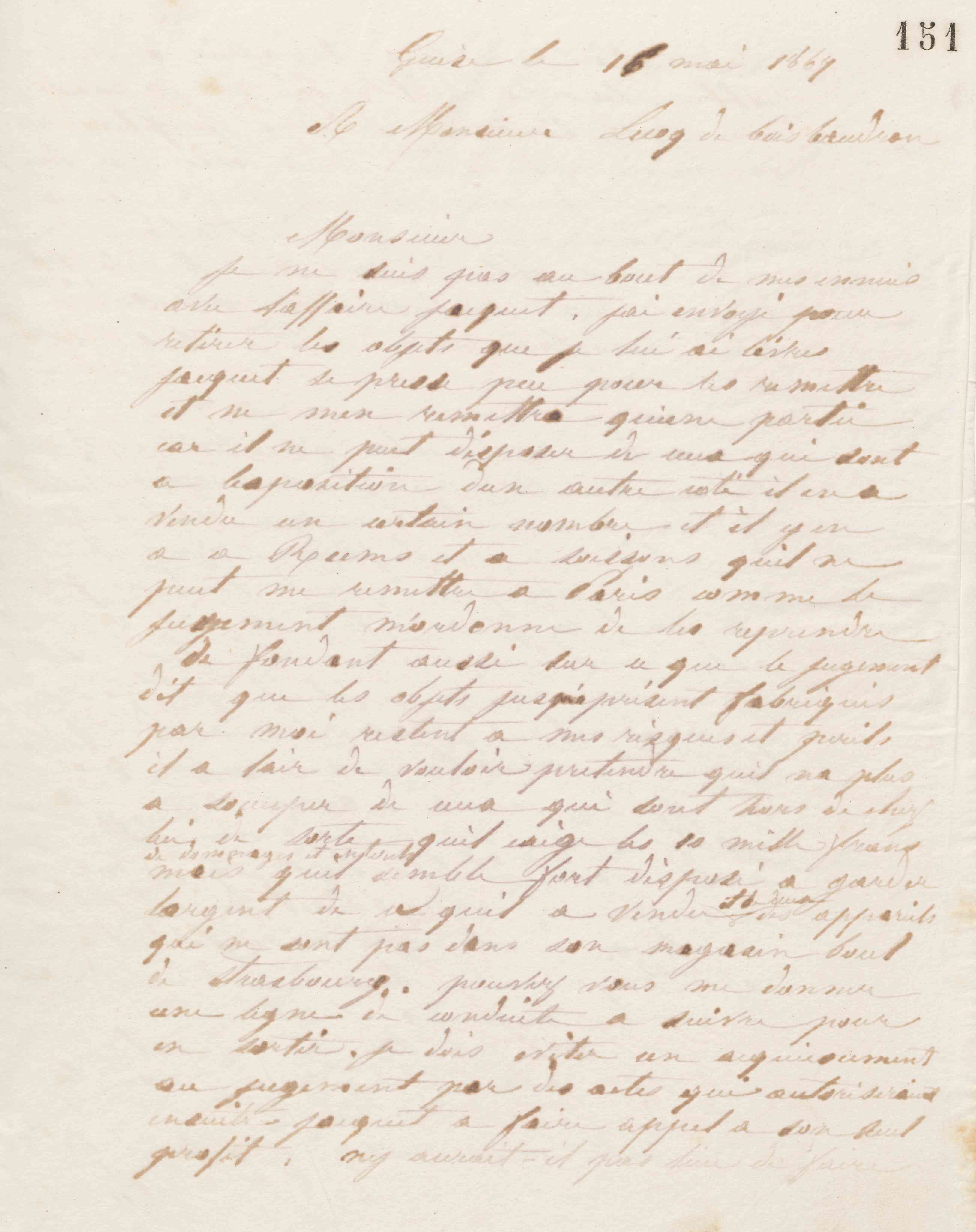 Jean-Baptiste André Godin à André Lecoq de Boisbaudran, 16 mai 1867