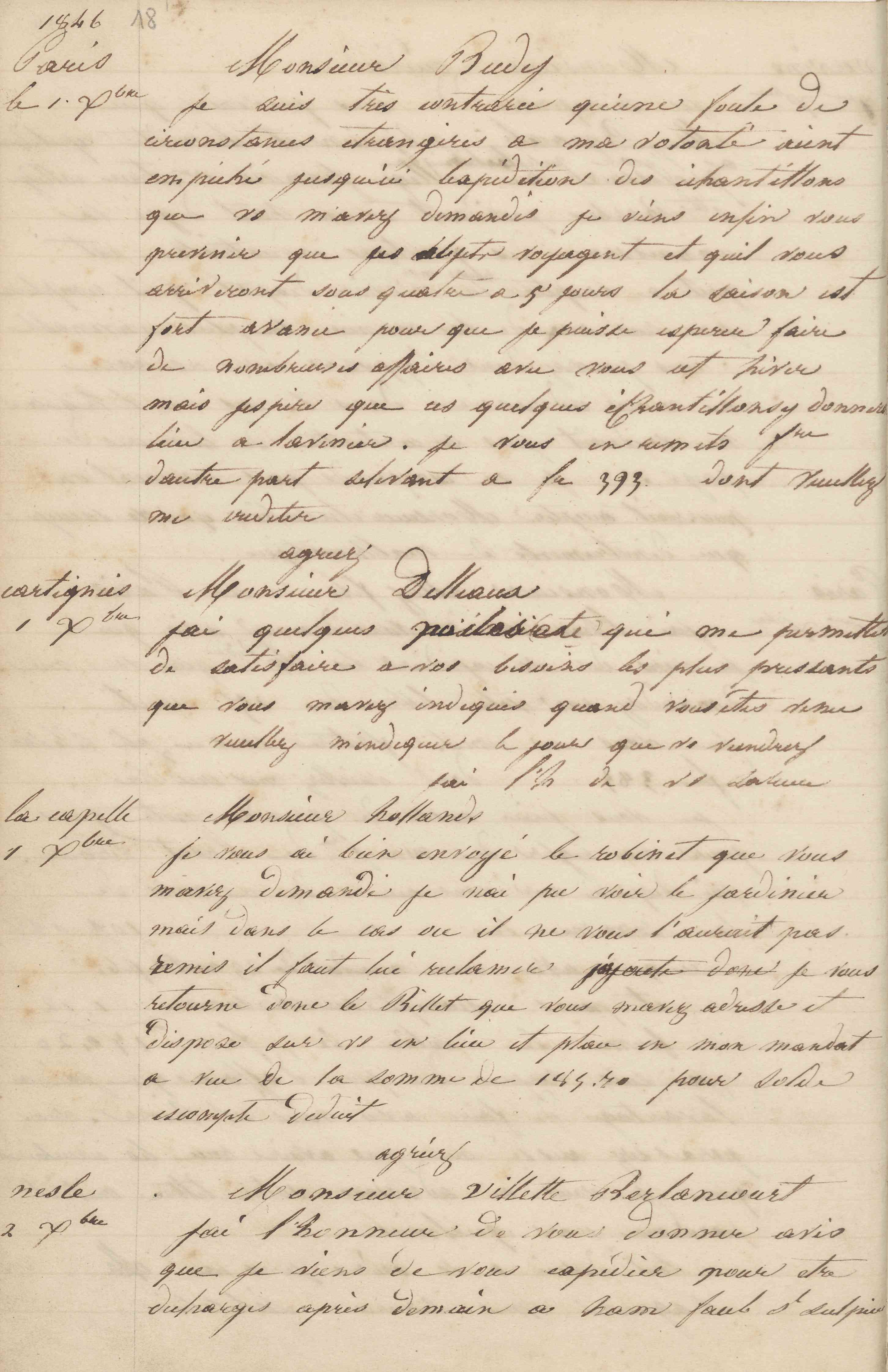 Jean-Baptiste André Godin à monsieur Budy, 1er décembre 1846