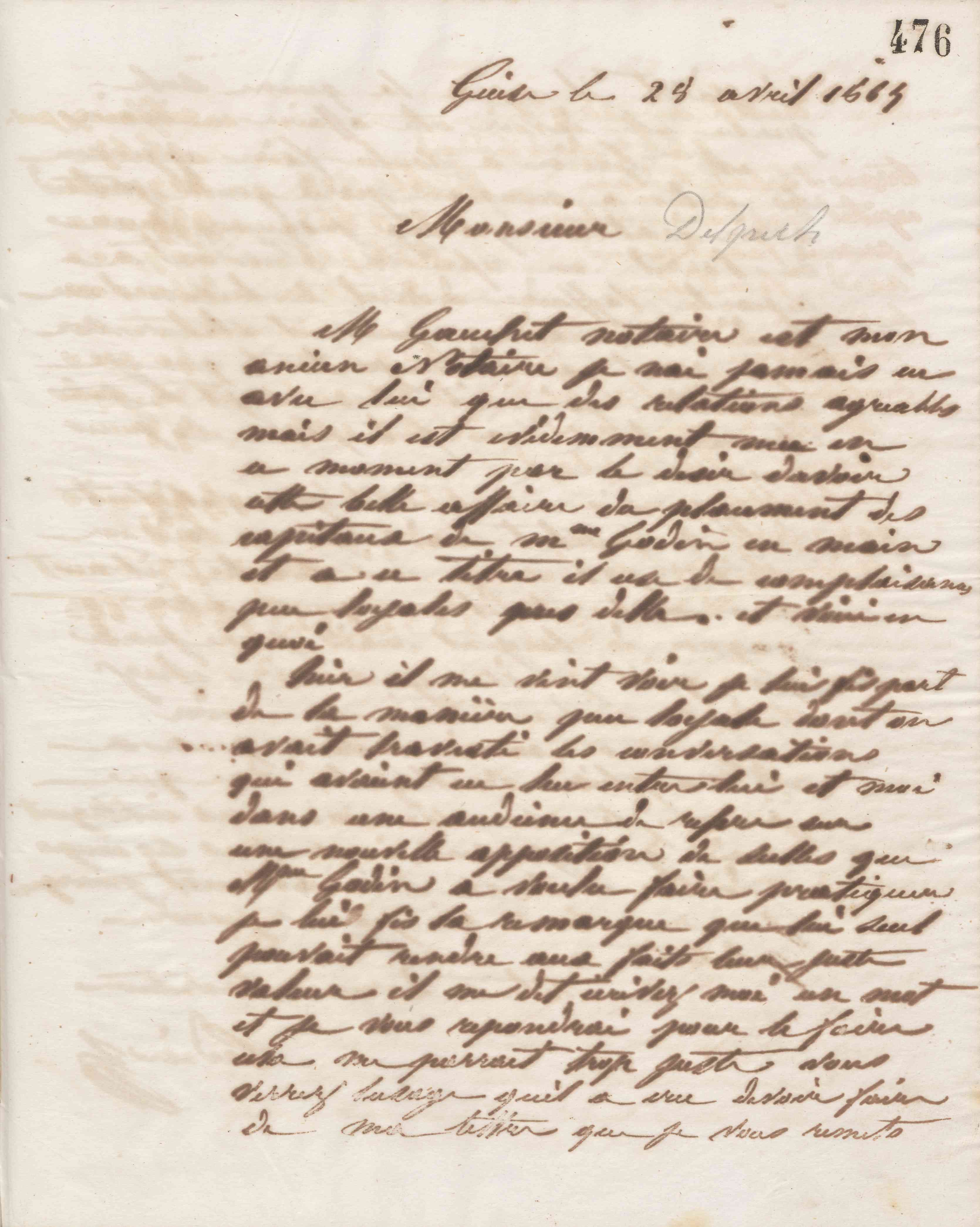 Jean-Baptiste André Godin à Alphonse Delpech, 28 avril 1865 Jean-Baptiste André Godin à Alphonse Delpech, 28 avril 1865