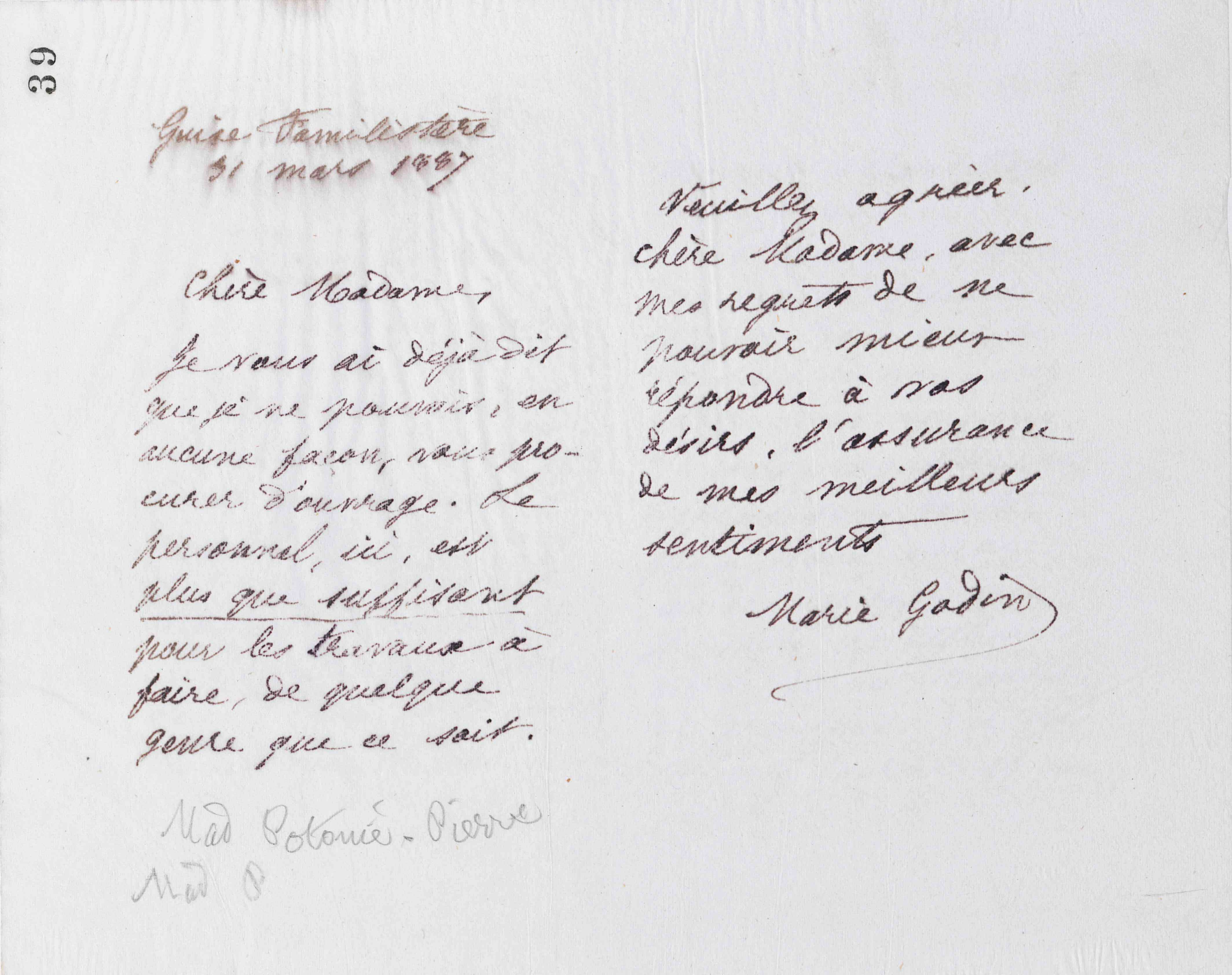 Marie Moret à Edmond Potonié-Pierre, 31 mars 1887